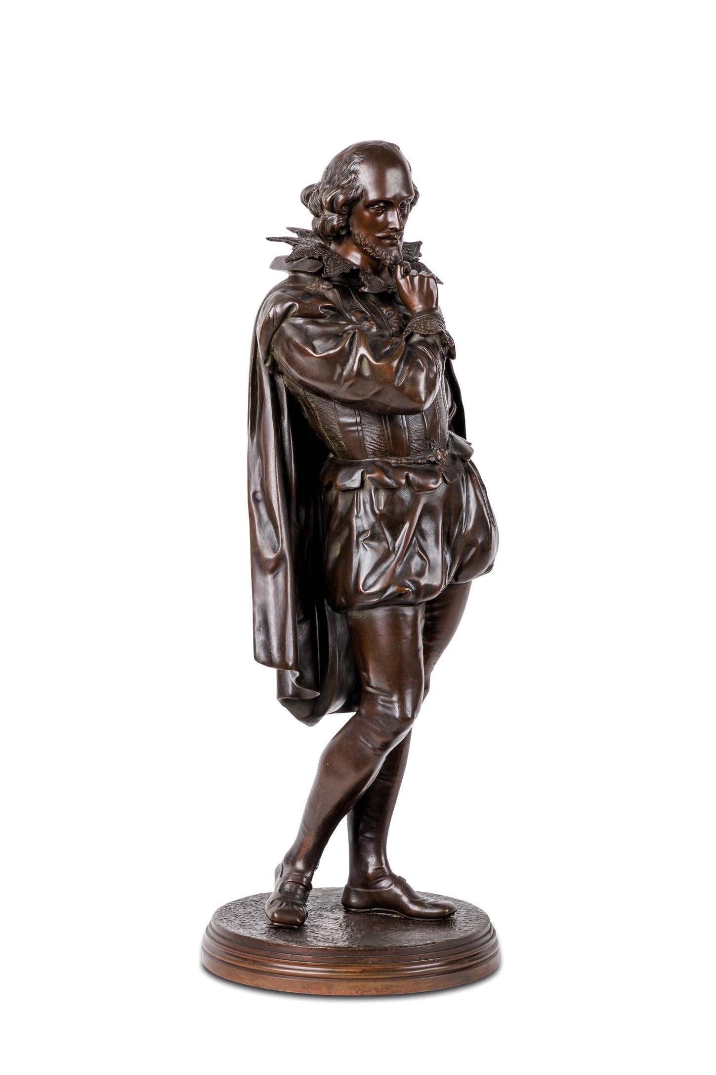 Jean Jules B. Salmson, A Patinated Bronze Sculpture of William Shakespeare - Gold Figurative Sculpture by Jean Jules Salmson