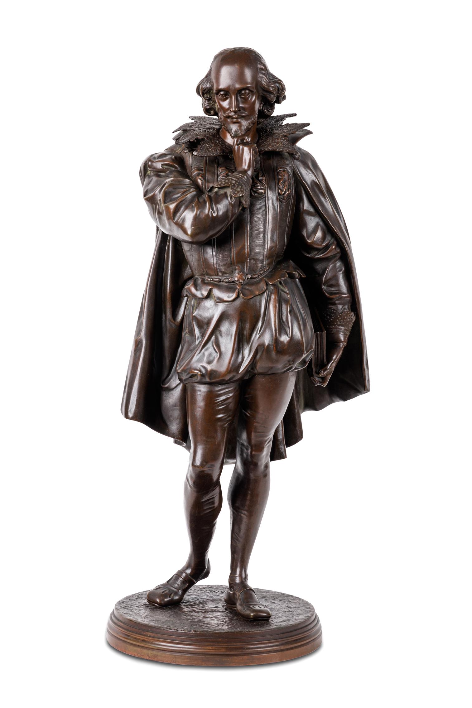 Jean Jules Salmson Figurative Sculpture - Jean Jules B. Salmson, A Patinated Bronze Sculpture of William Shakespeare