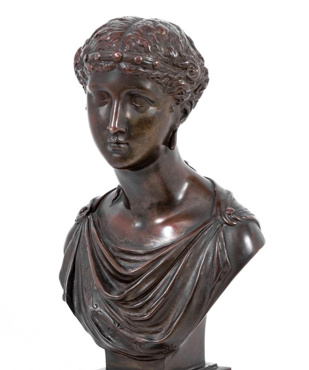 French Jean Jules Salmson Goddess Patinated Bronze Bust For Sale