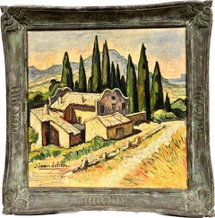 Provence Luberon Valley Cypress Trees Landscape Mid Century French Oil