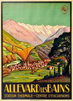 Original Vintage PLM Eisenbahn-Reiseplakat Allevard Les Bains Thermal Spa Alpen