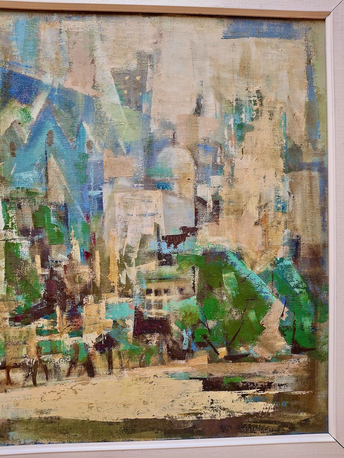San Francisco’s elegant Nob Hill caught the eye of Japanese-born, Californian painter Jean Kalisch ((1912-1995). In this atmospheric cityscape, the artist has rendered the famously exclusive area through the prism of Cubism, presenting multiple