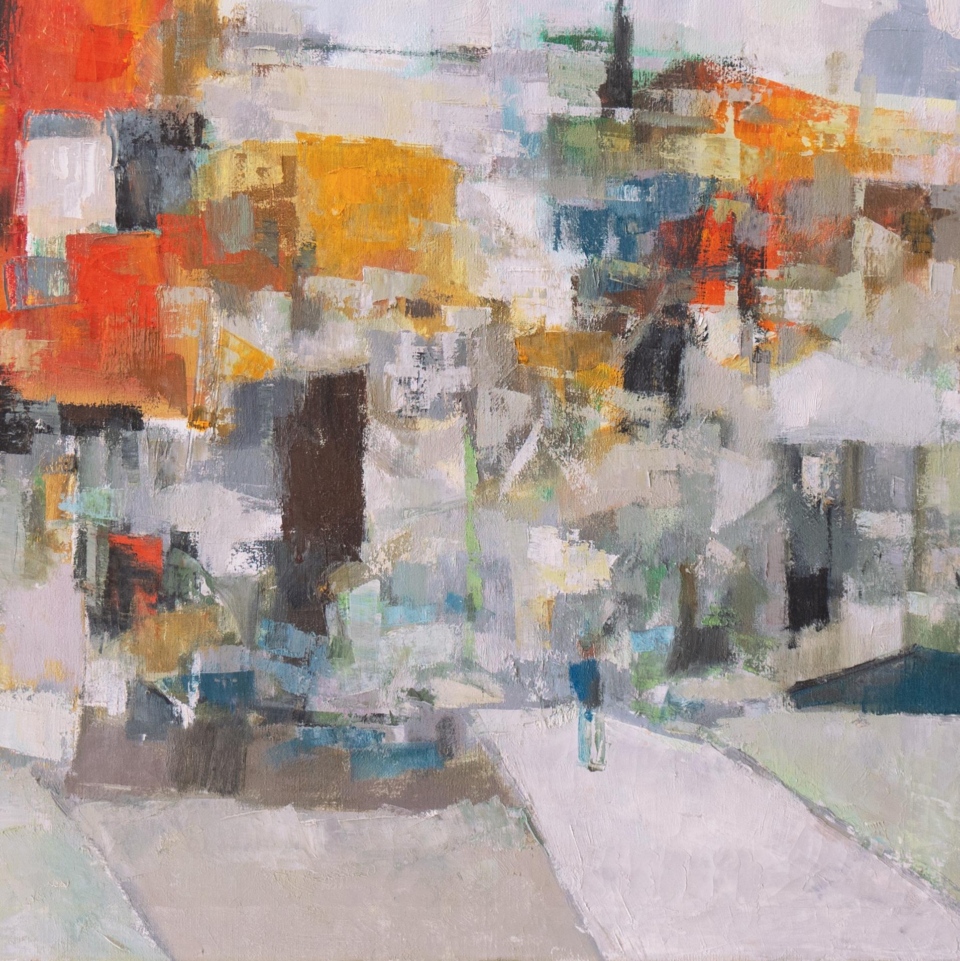 Paysage urbain, Abstraction de la région de la baie, San Francisco, Californie Femme artiste, Tokyo, Grande huile abstraite du milieu du siècle. 

Signée en bas à gauche 