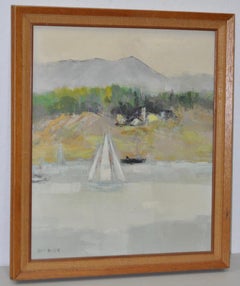 Jean Kalisch "Coast" Landscape With Sailboat Oil Painting C.1950s.