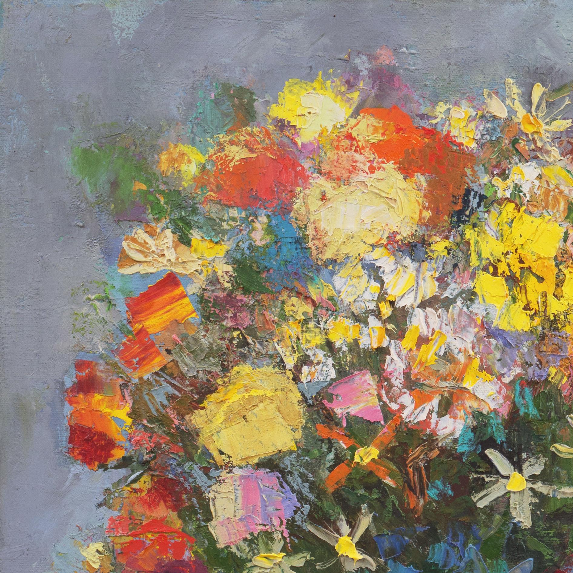 'Spring Bouquet', 1950's, San Francisco Bay Area, Woman artist, Tokyo, Japan  - Gray Still-Life Painting by Jean Kalisch
