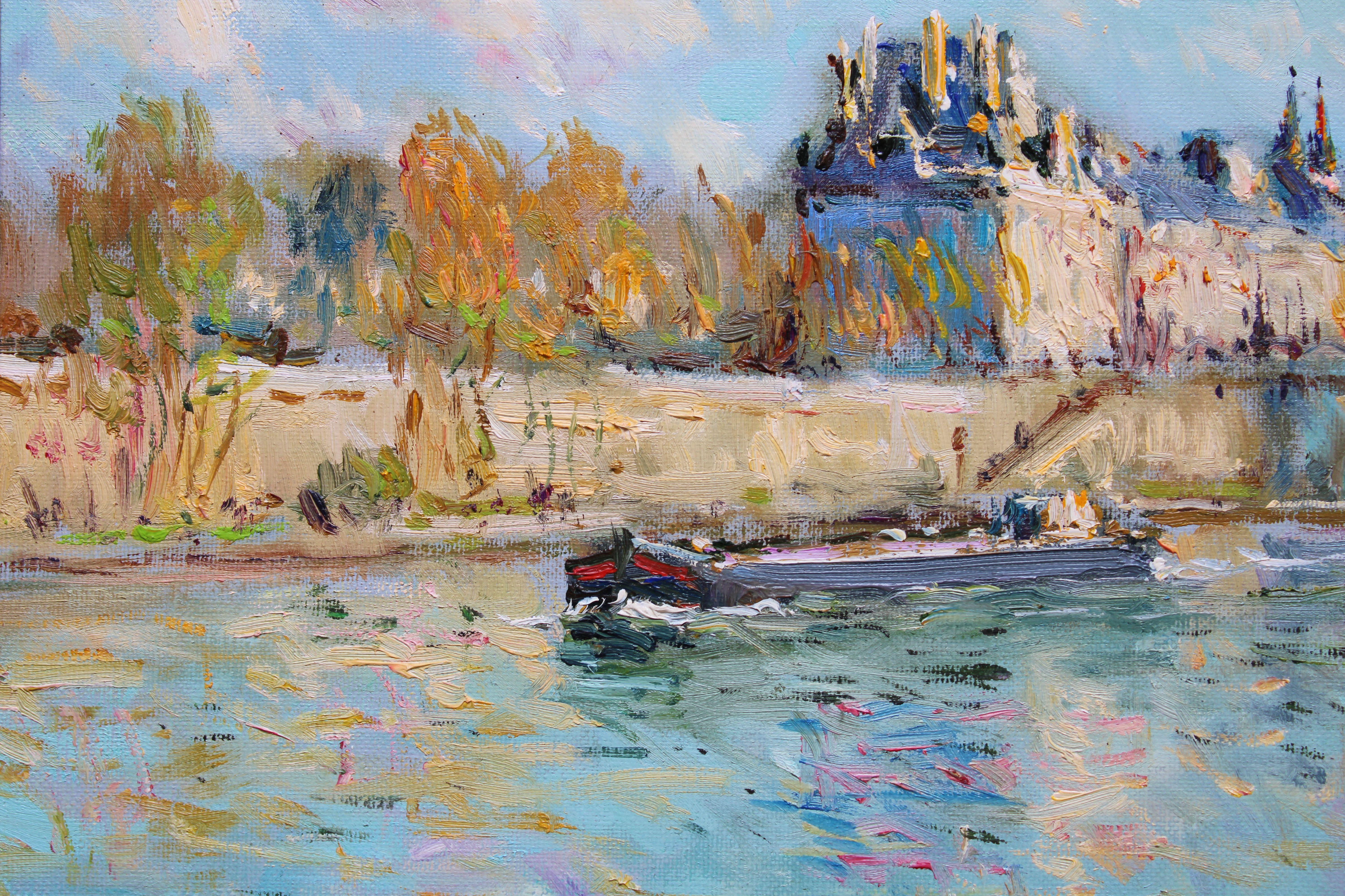 La seine à Paris. Oil on canvas, 38x46.5 cm For Sale 8