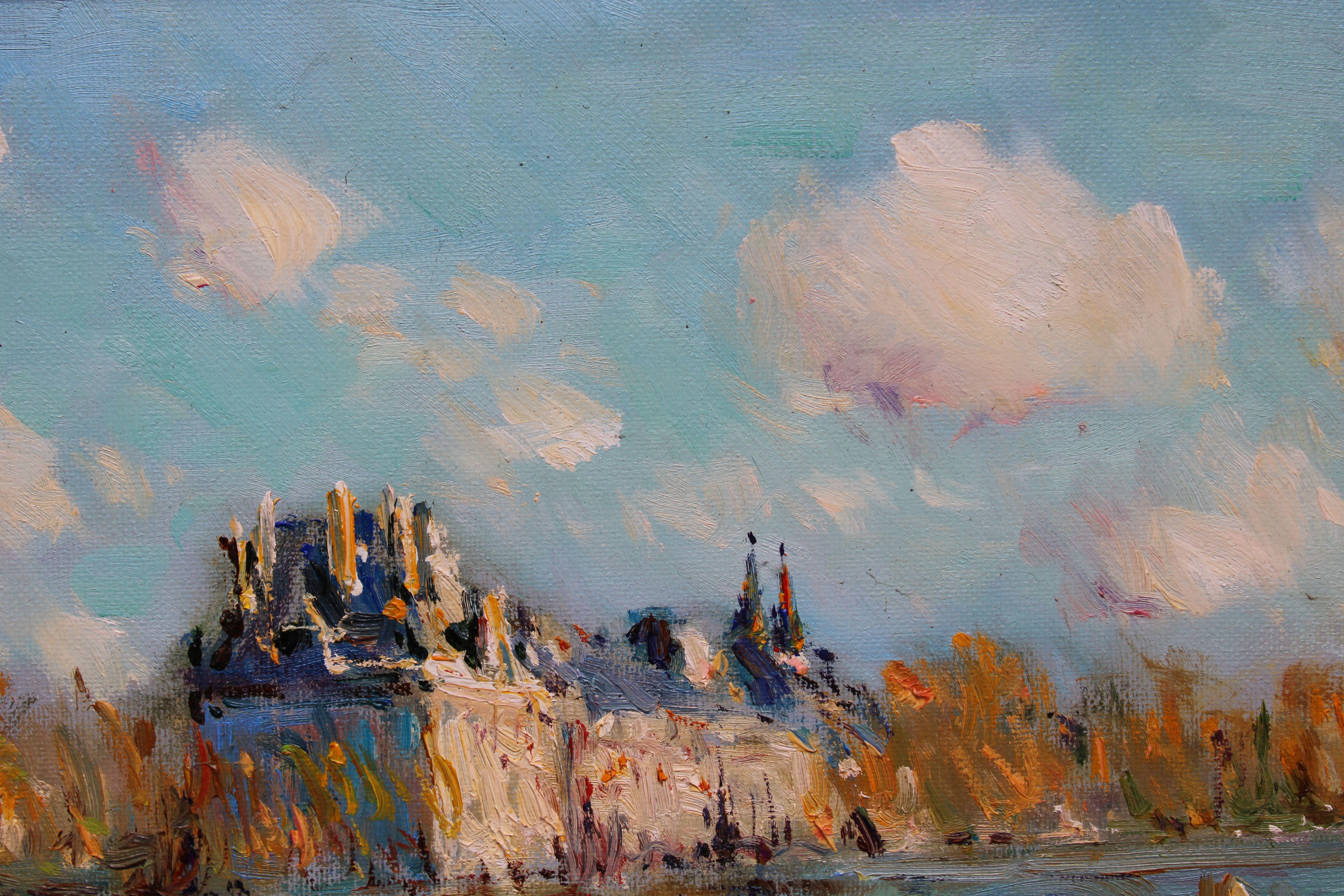La seine à Paris. Oil on canvas, 38x46.5 cm - Impressionist Painting by JEAN KEVORKIAN