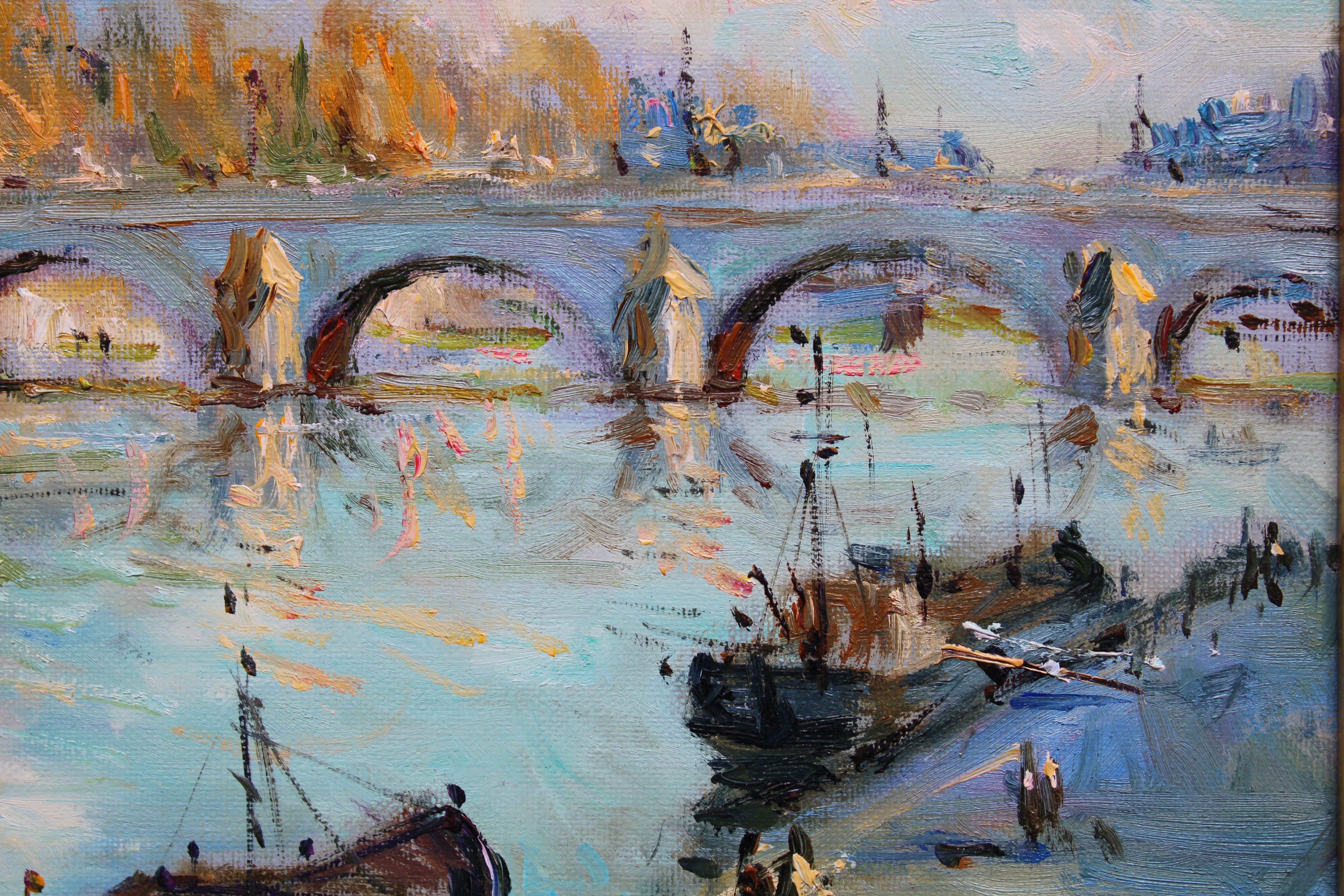 La seine à Paris. Oil on canvas, 38x46.5 cm For Sale 1