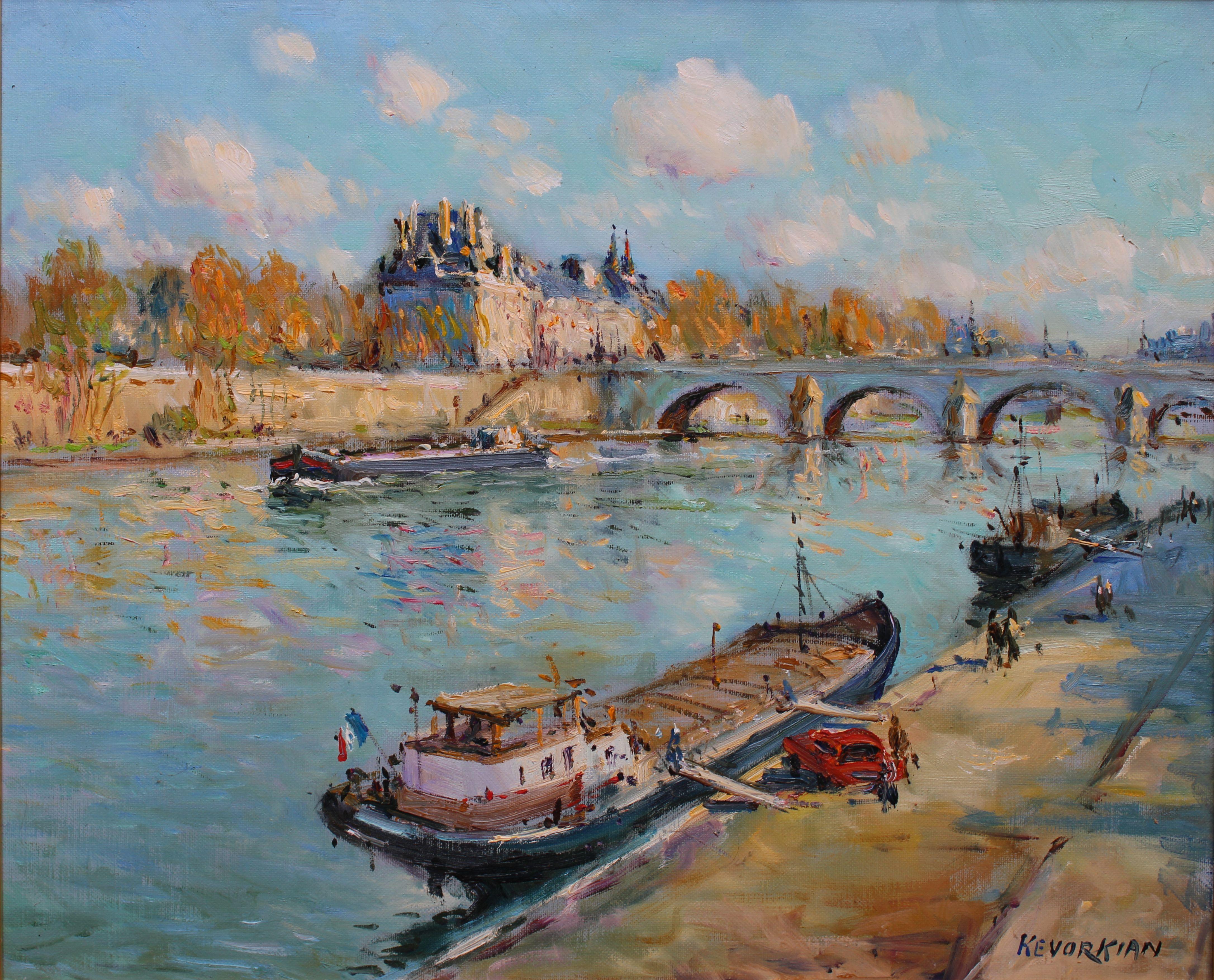JEAN KEVORKIAN Landscape Painting - La seine à Paris. Oil on canvas, 38x46.5 cm