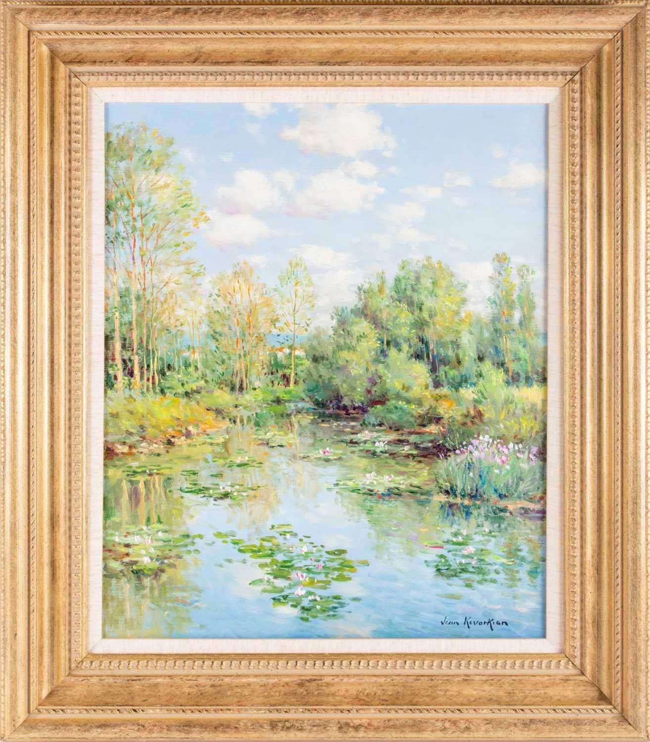 JEAN KEVORKIAN Still-Life Painting - Superb French Impressionist Signed Oil Painting Waterlily Pond Nympheas
