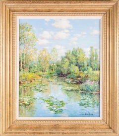 Hervorragendes französisches impressionistisches signiertes Ölgemälde "Aquamarin Teich Nympheas"