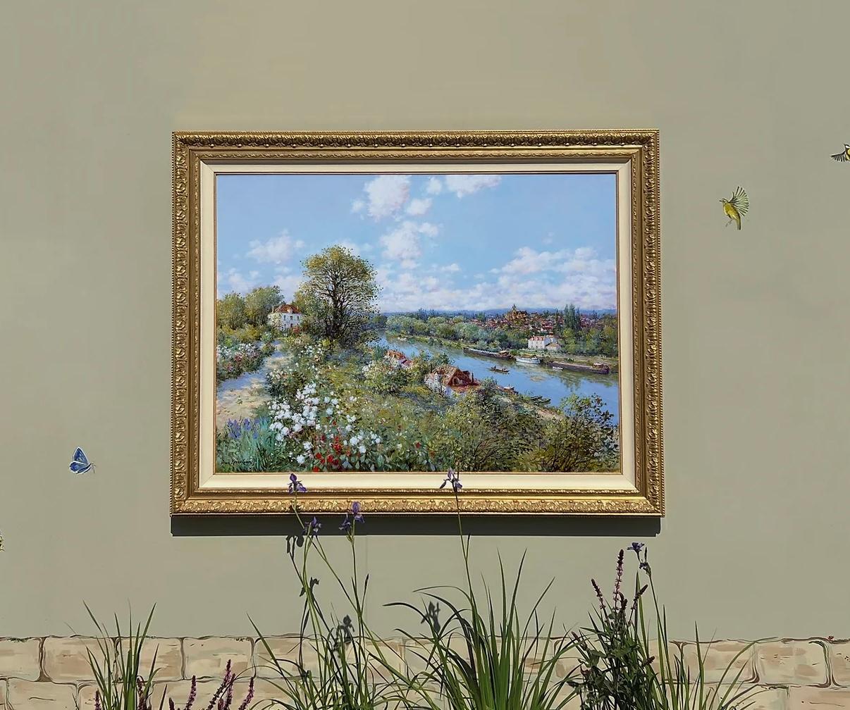 Jean Kevorkian, Un Jour d'Été, Original Oil Village Scene - Painting by JEAN KEVORKIAN