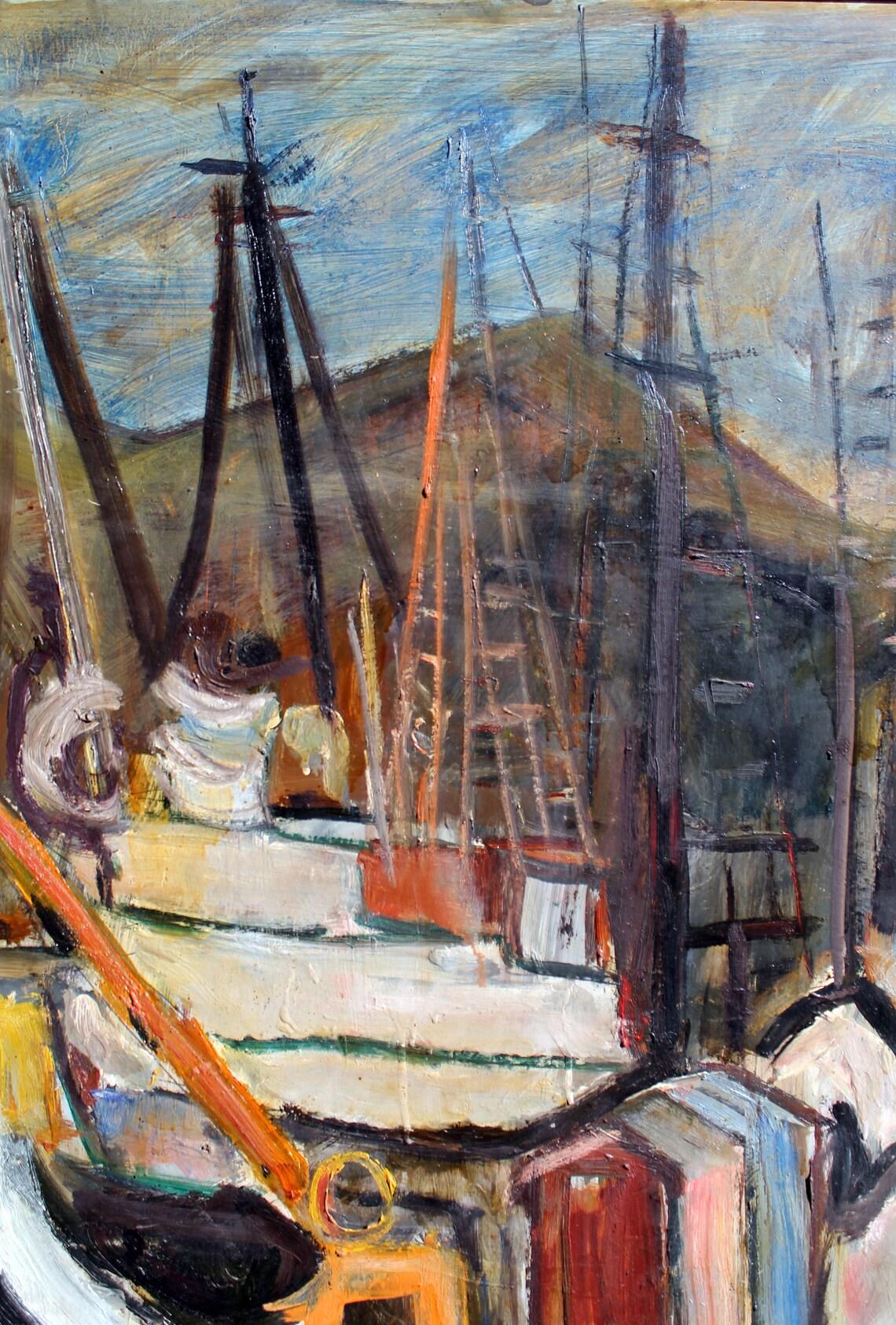 Peint à la main Jean Krille (1923-1991). Grande peinture à l'huile originale, signée/datée (136x104cm)  en vente