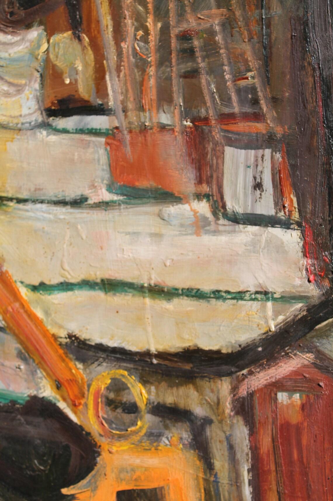 Jean Krille (1923-1991). Grande peinture à l'huile originale, signée/datée (136x104cm)  Excellent état - En vente à Firenze, FI