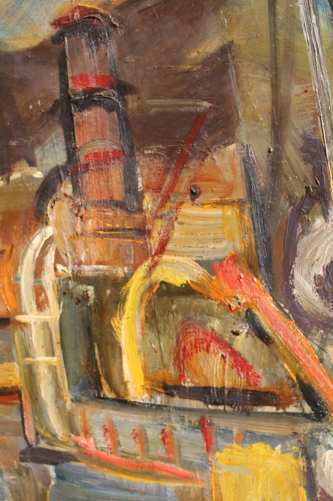 Fin du 20e siècle Jean Krille (1923-1991). Grande peinture à l'huile originale, signée/datée (136x104cm)  en vente