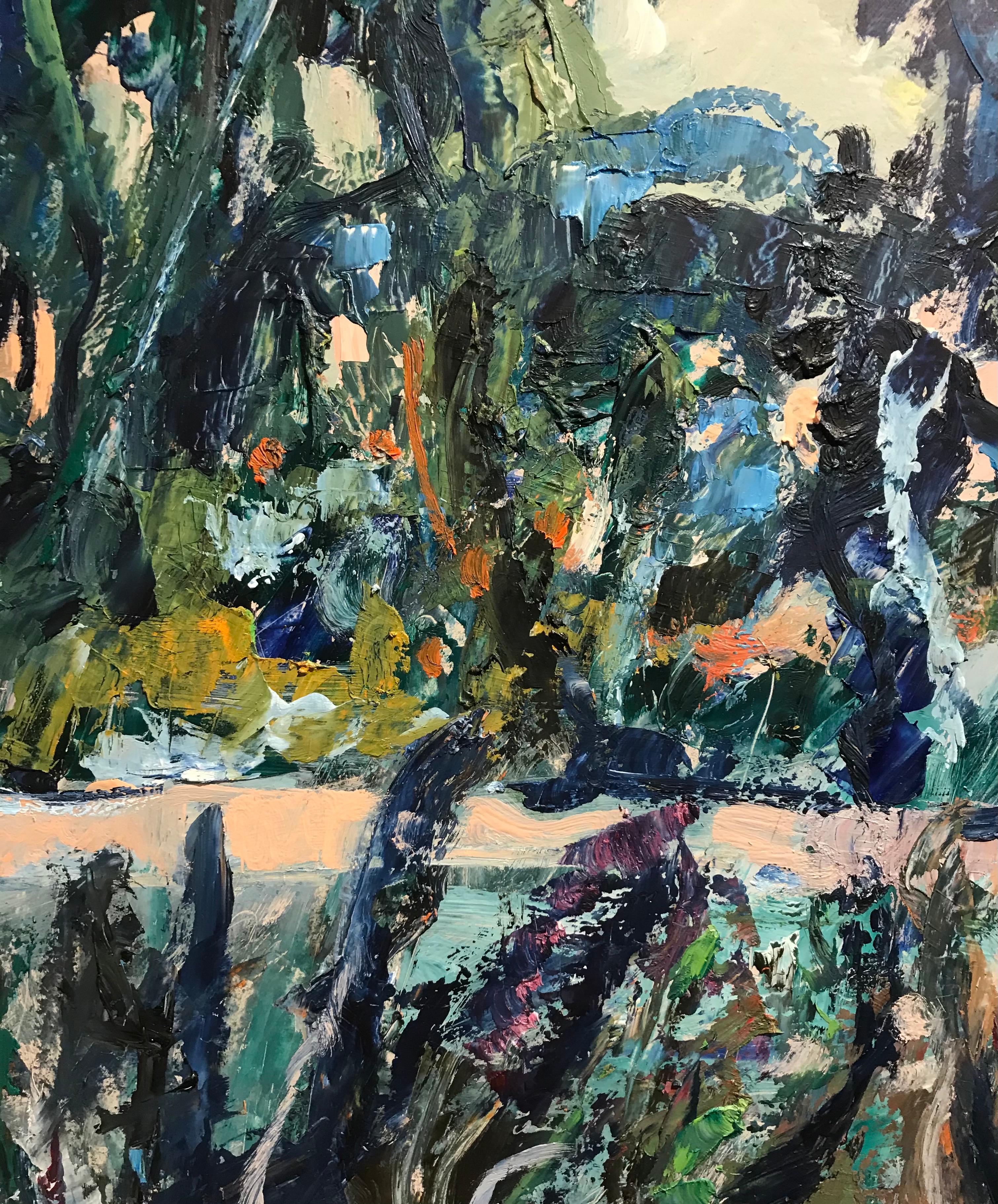 Forest n°2 by Jean Krillé - Oil on wood 65x92 cm - Abstract Expressionist Painting by Jean Krille