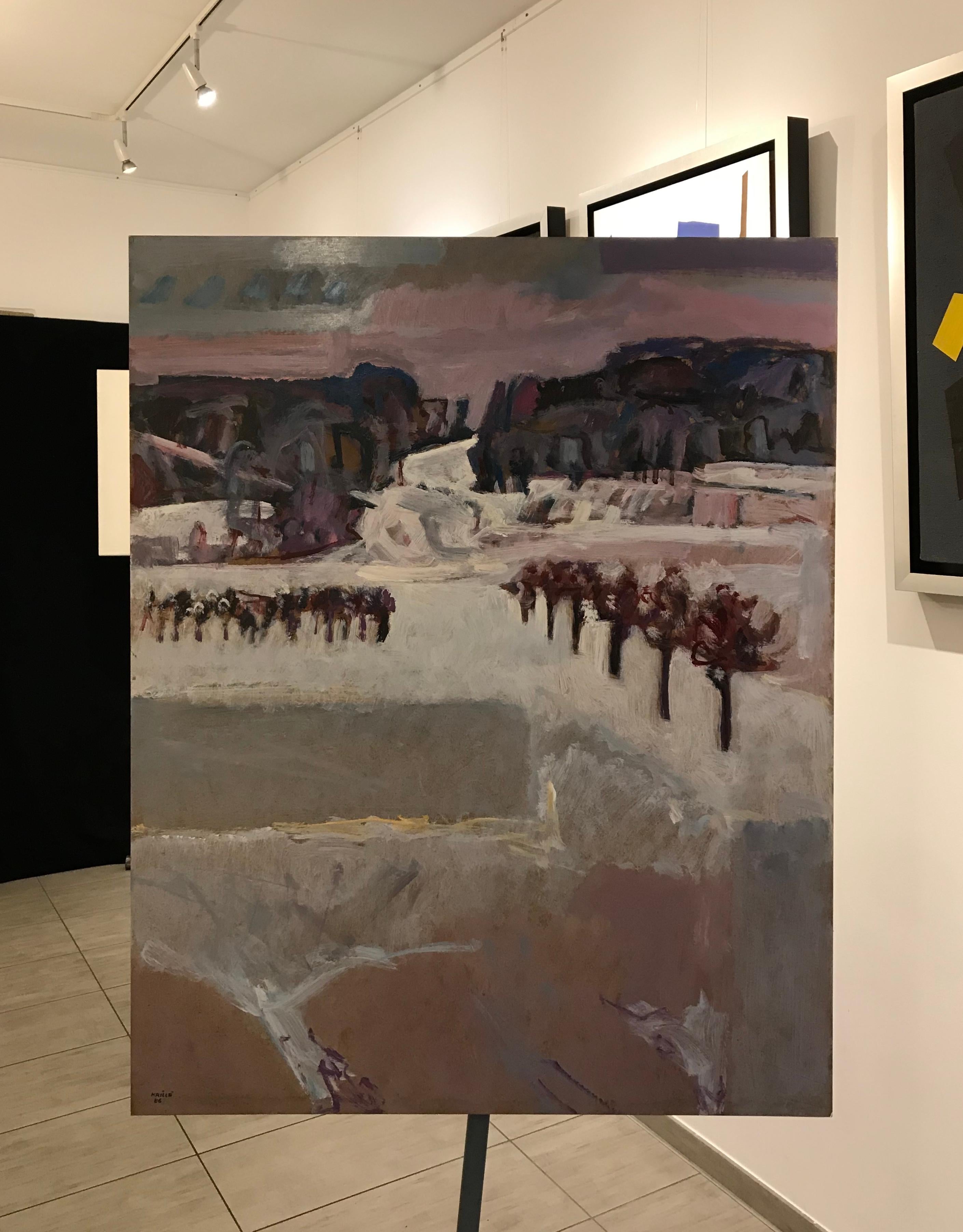 Paisaje nevado n°50 de Jean Krillé - Óleo sobre madera 80x100 cm - Painting de Jean Krille