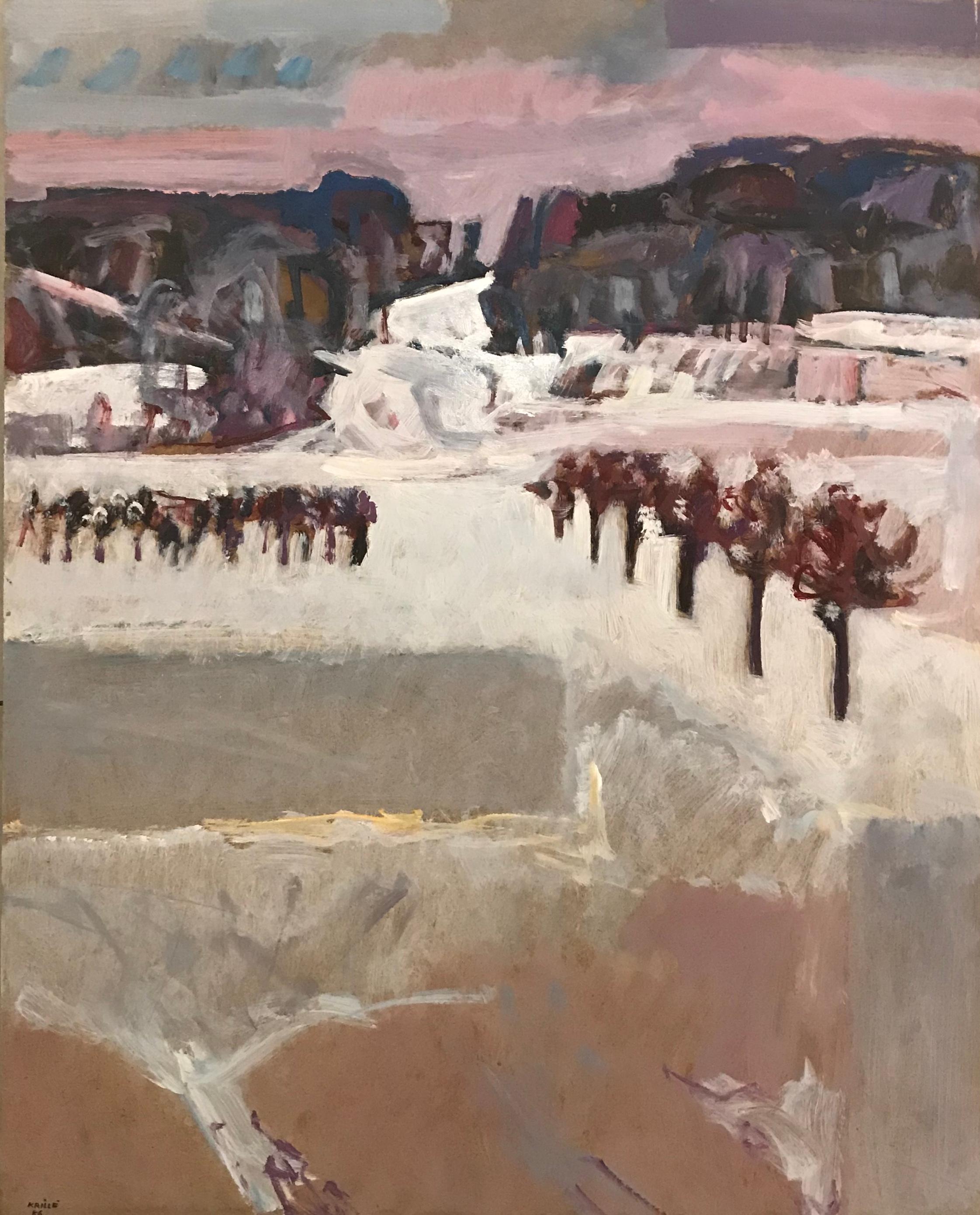 Landscape Painting Jean Krille - Paysage enneigé n°50 de Jean Krillé - Huile sur bois 80x100 cm