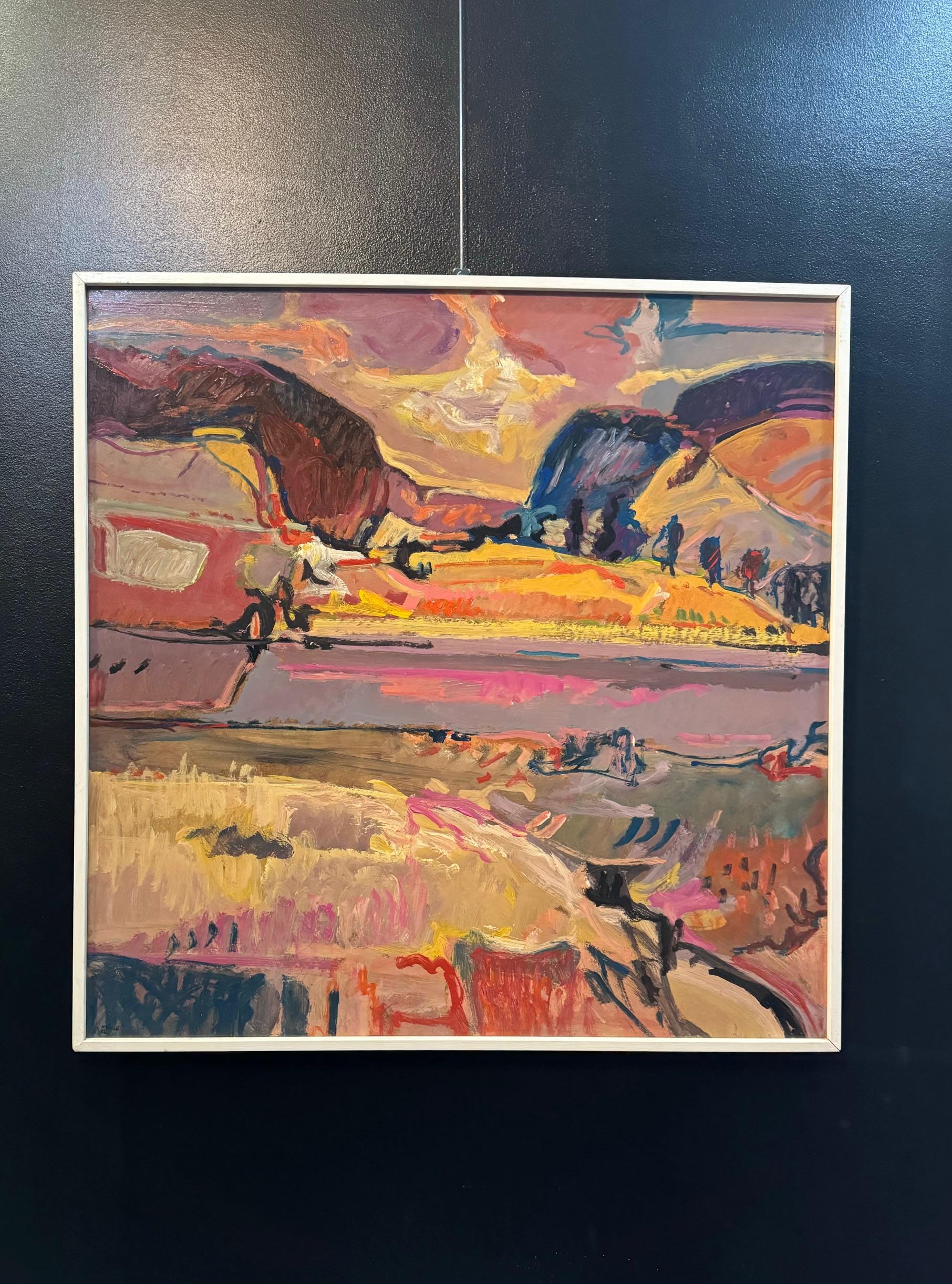 Landscape 100 by Jean Krille - Oil on masonite 100x100cm For Sale 1
