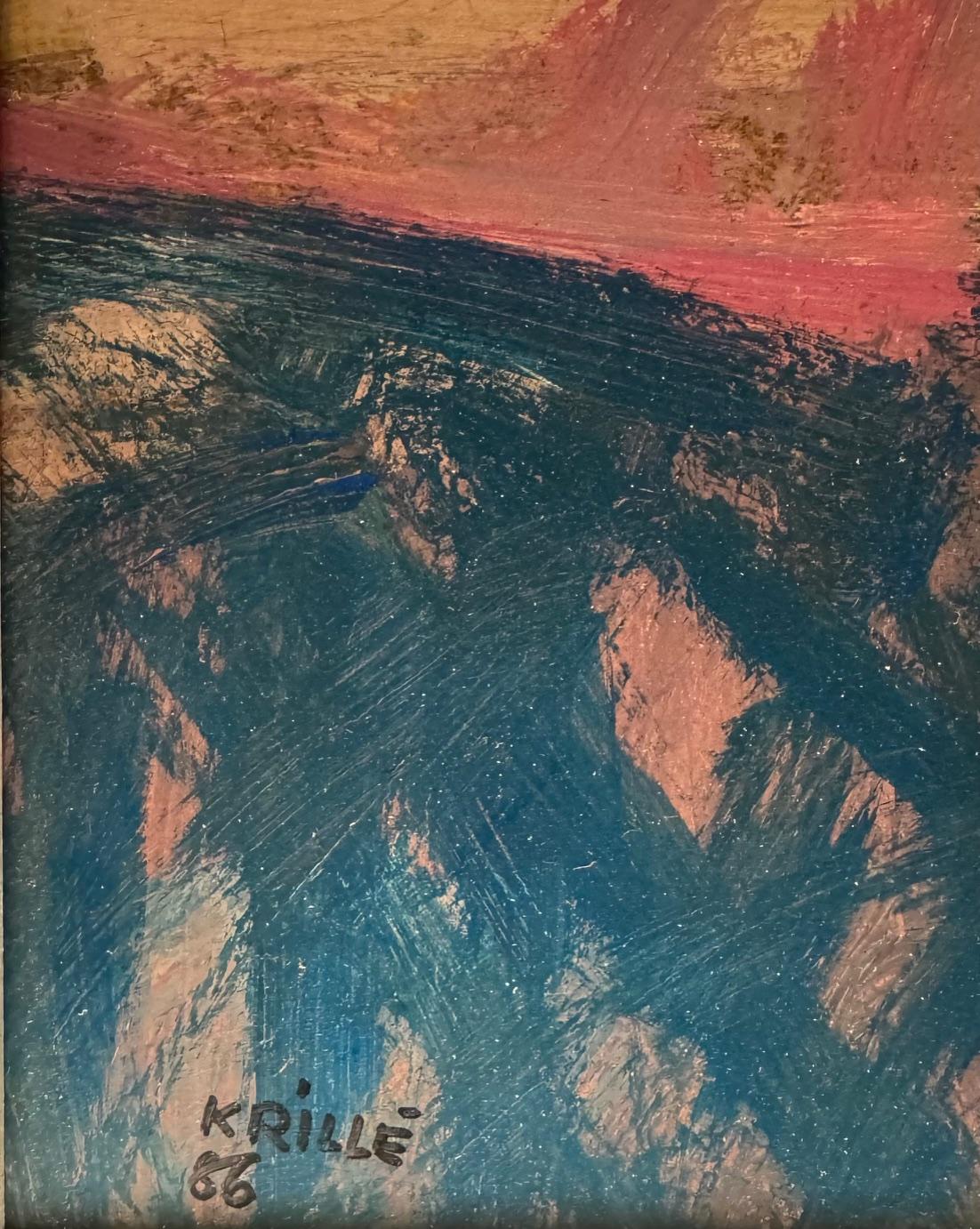 Landscape 100 by Jean Krille - Oil on masonite 100x100cm For Sale 2