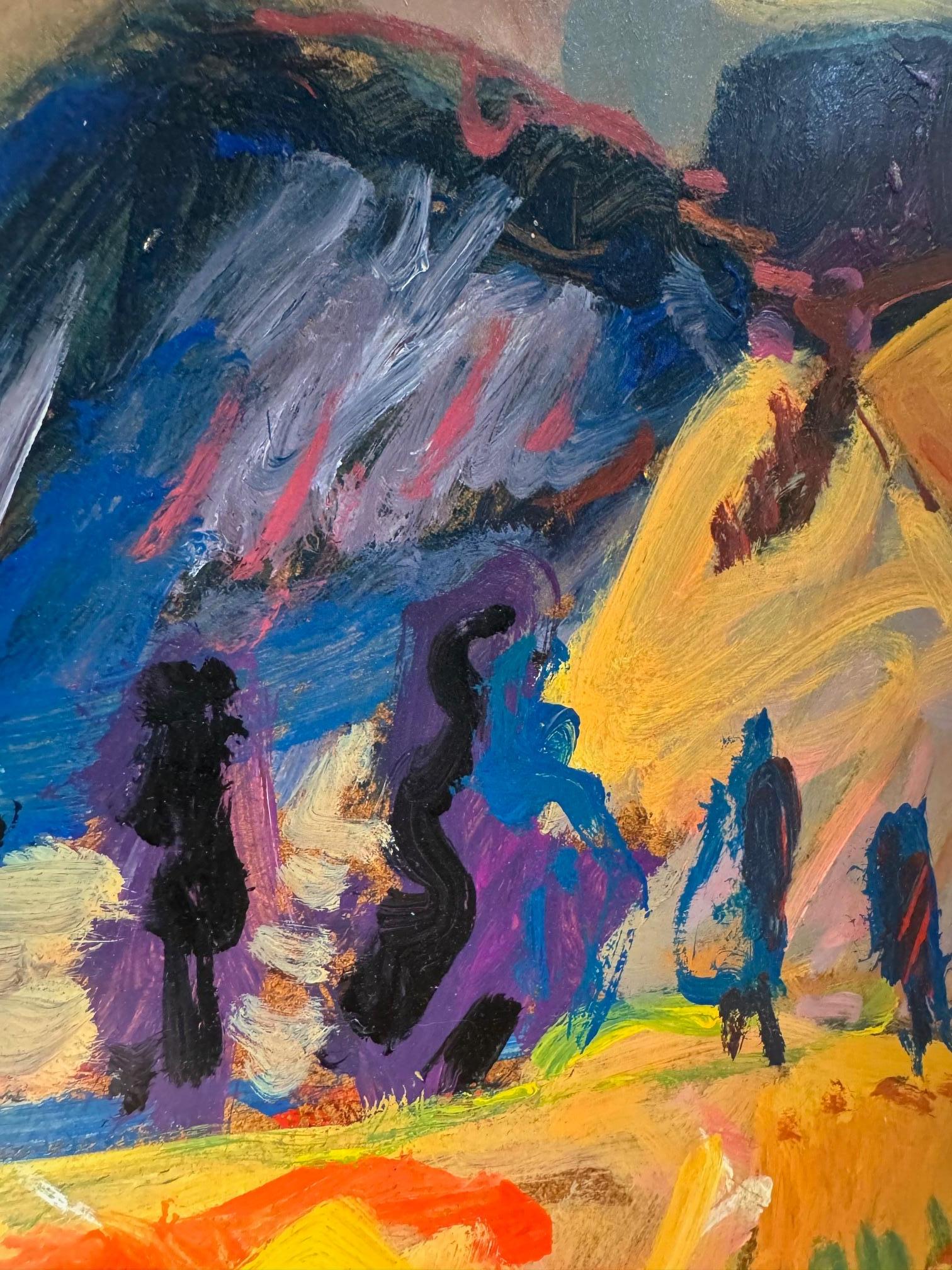 Landscape 100 by Jean Krille - Oil on masonite 100x100cm For Sale 4