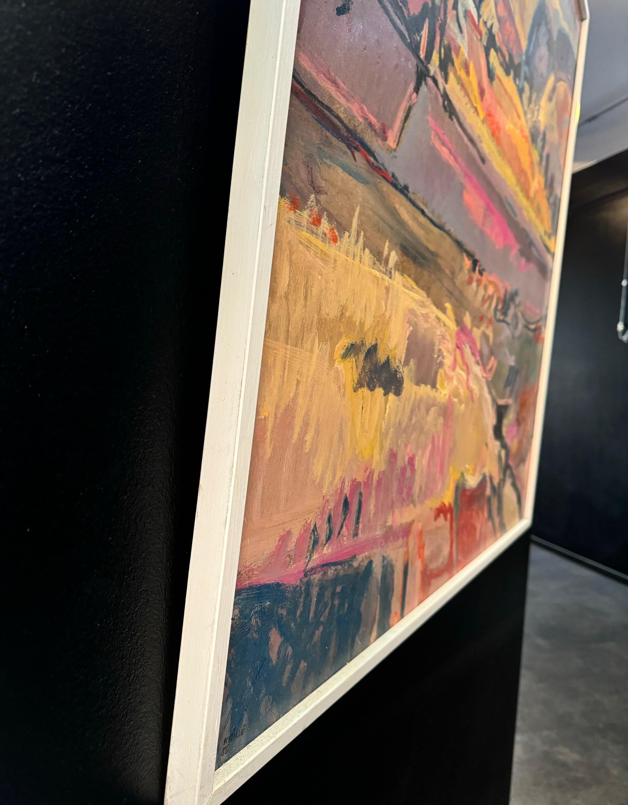 Landscape 100 by Jean Krille - Oil on masonite 100x100cm For Sale 6