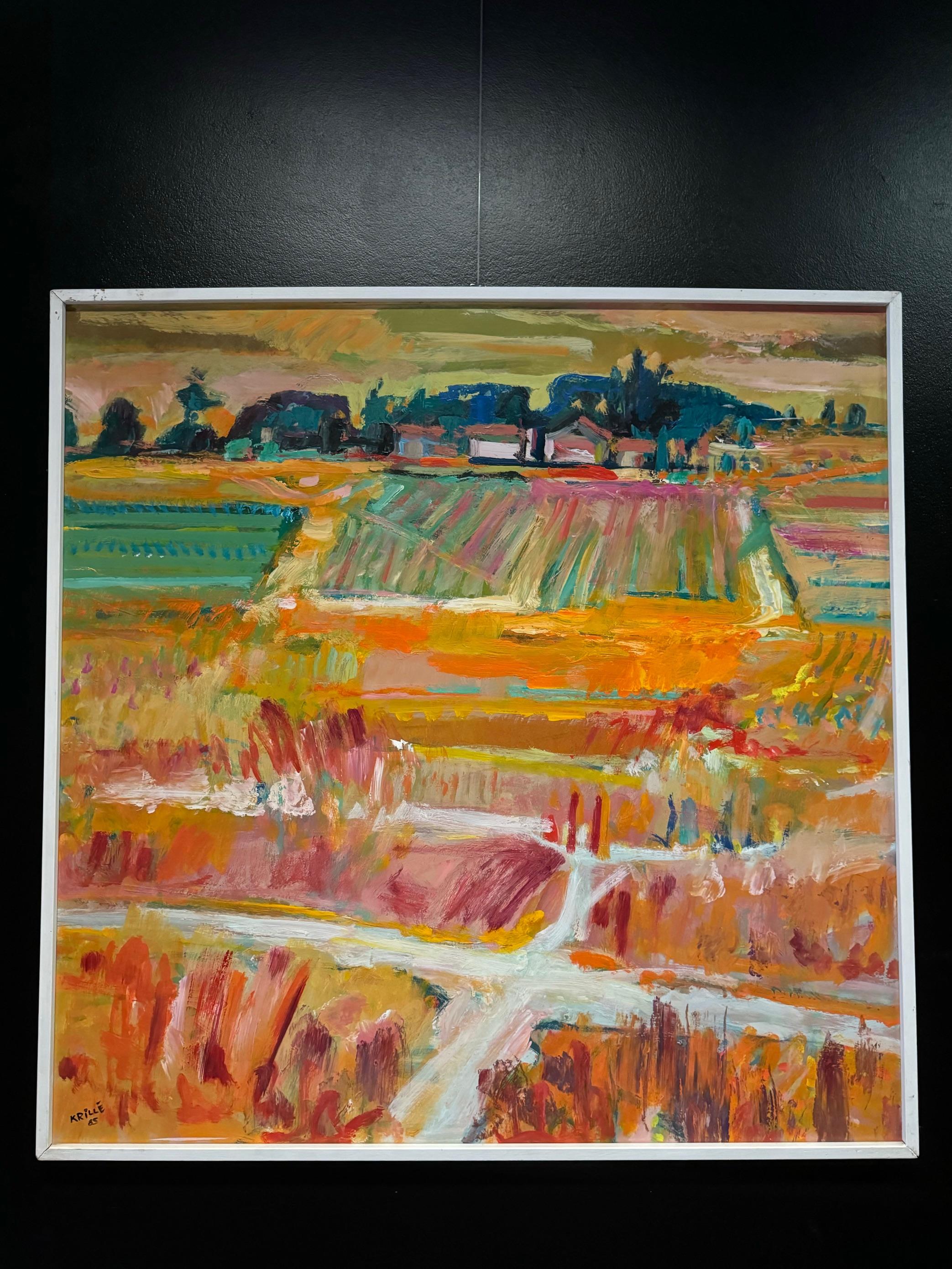 Landscape 101 by Jean Krille - Oil on masonite 100x100cm For Sale 1