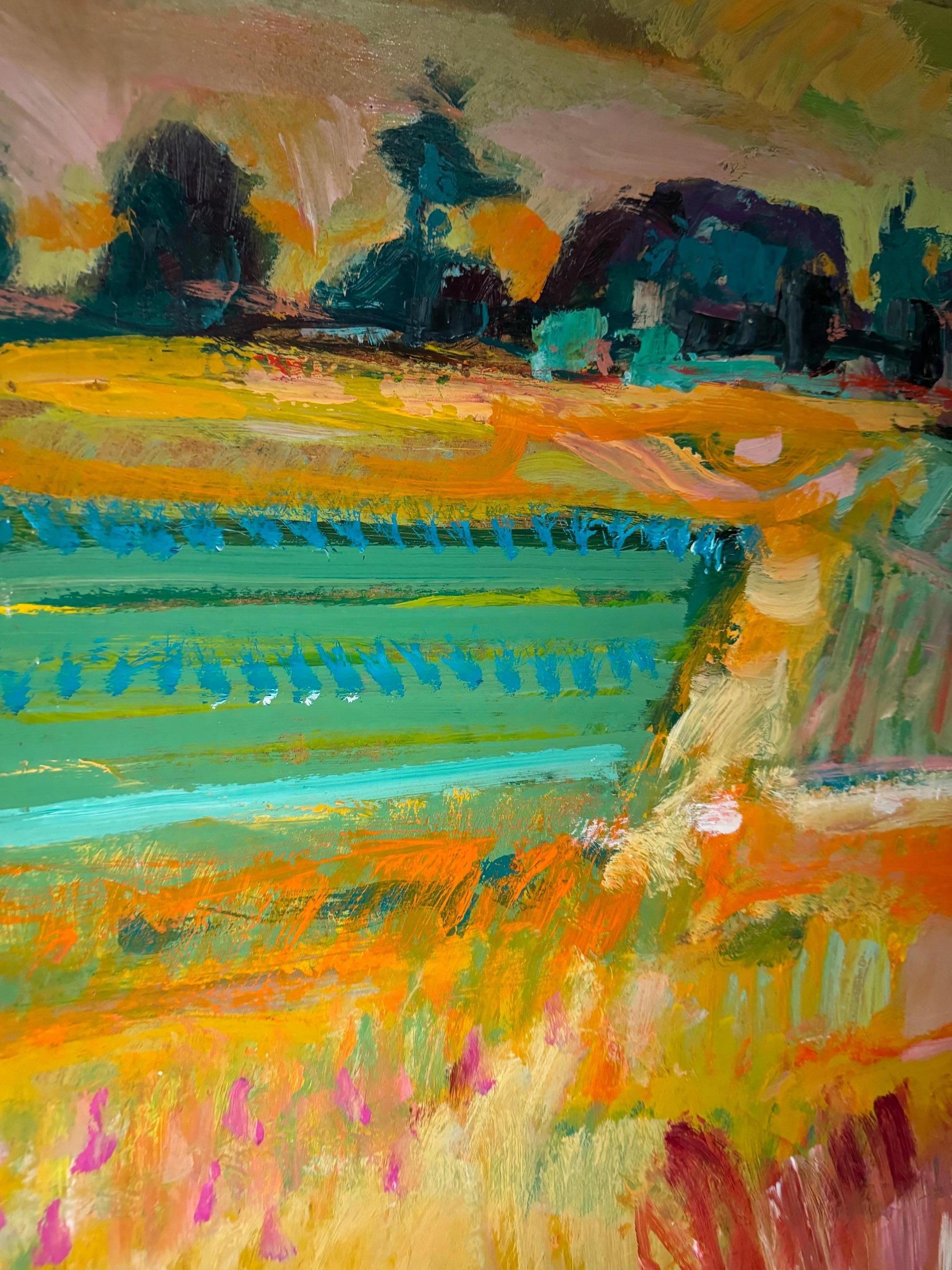 Landscape 101 by Jean Krille - Oil on masonite 100x100cm For Sale 5