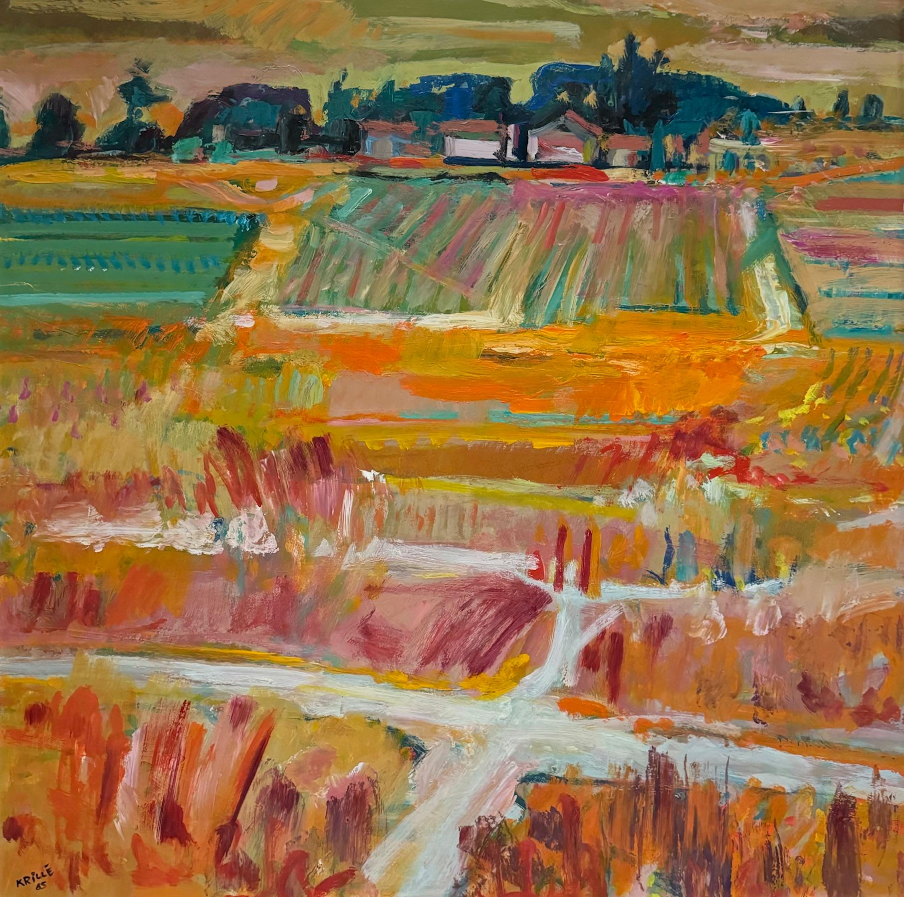 Jean Krillé’s paintings are known for their expressive use of color and dynamic, abstract forms, blending realism with abstraction in his depictions of nature. His landscapes often feature dramatic skies, with swirling clouds and sweeping