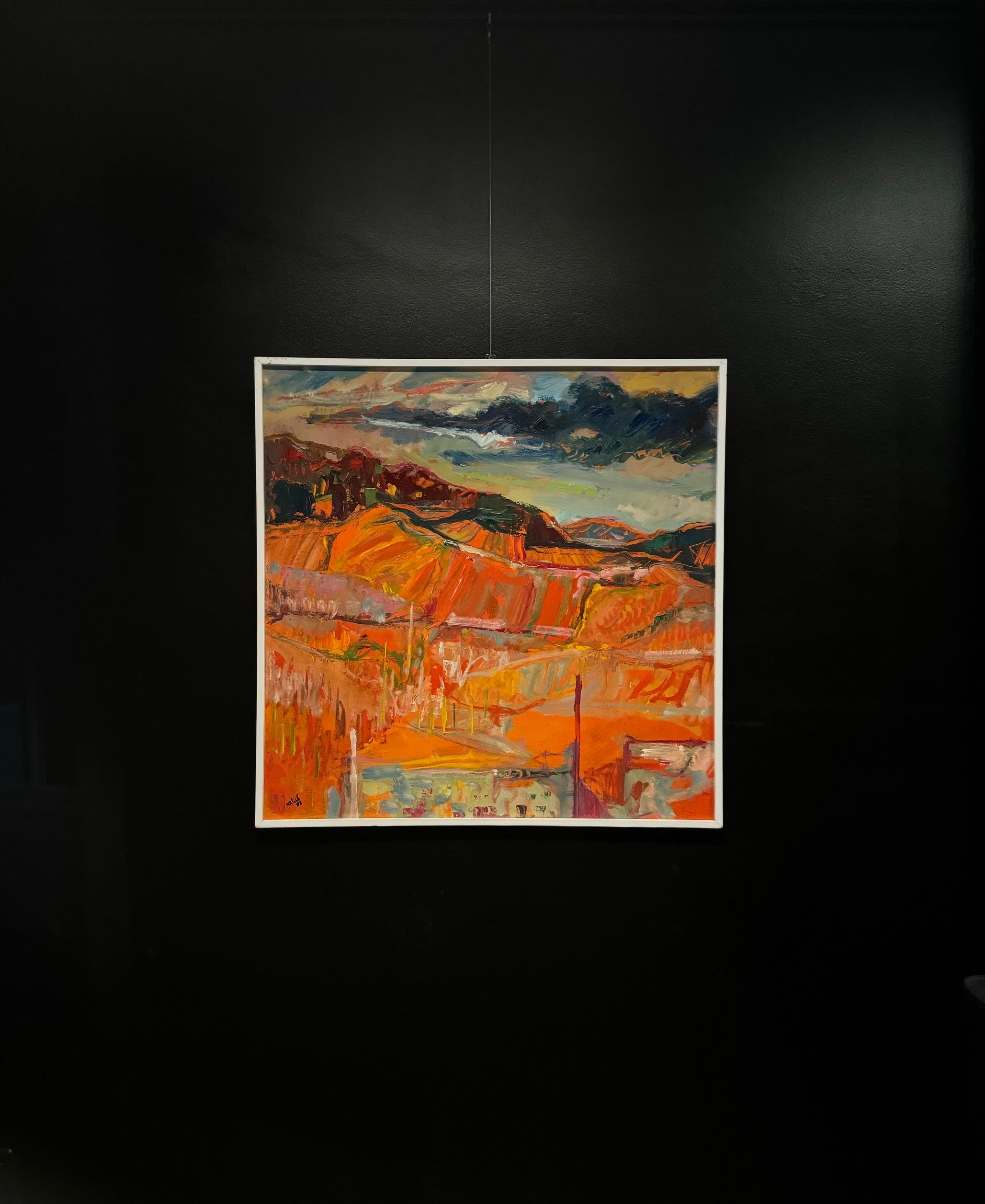 Landscape 102 by Jean Krille - Oil on masonite 100x100cm For Sale 1