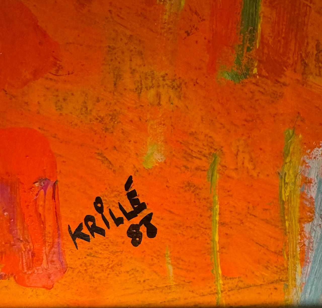 Landscape 102 by Jean Krille - Oil on masonite 100x100cm For Sale 2
