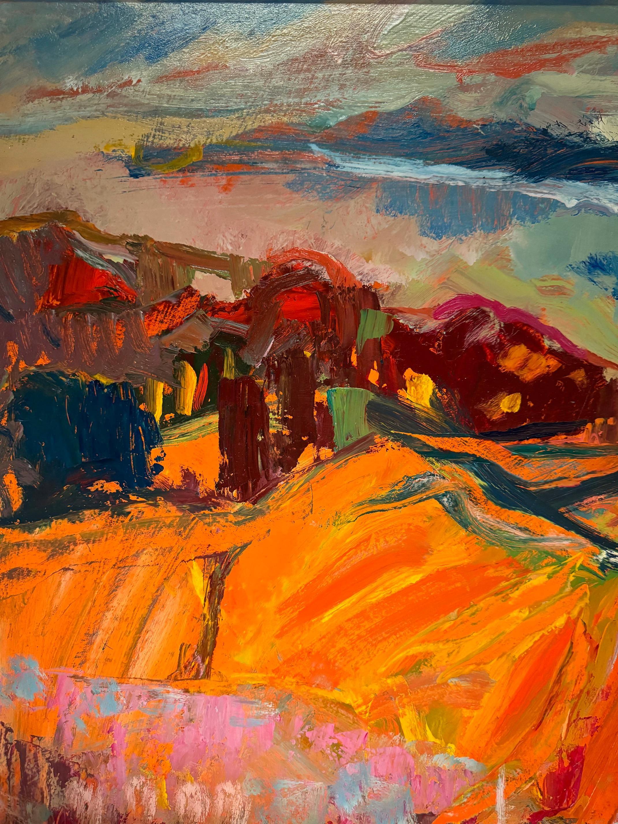 Landscape 102 by Jean Krille - Oil on masonite 100x100cm For Sale 3