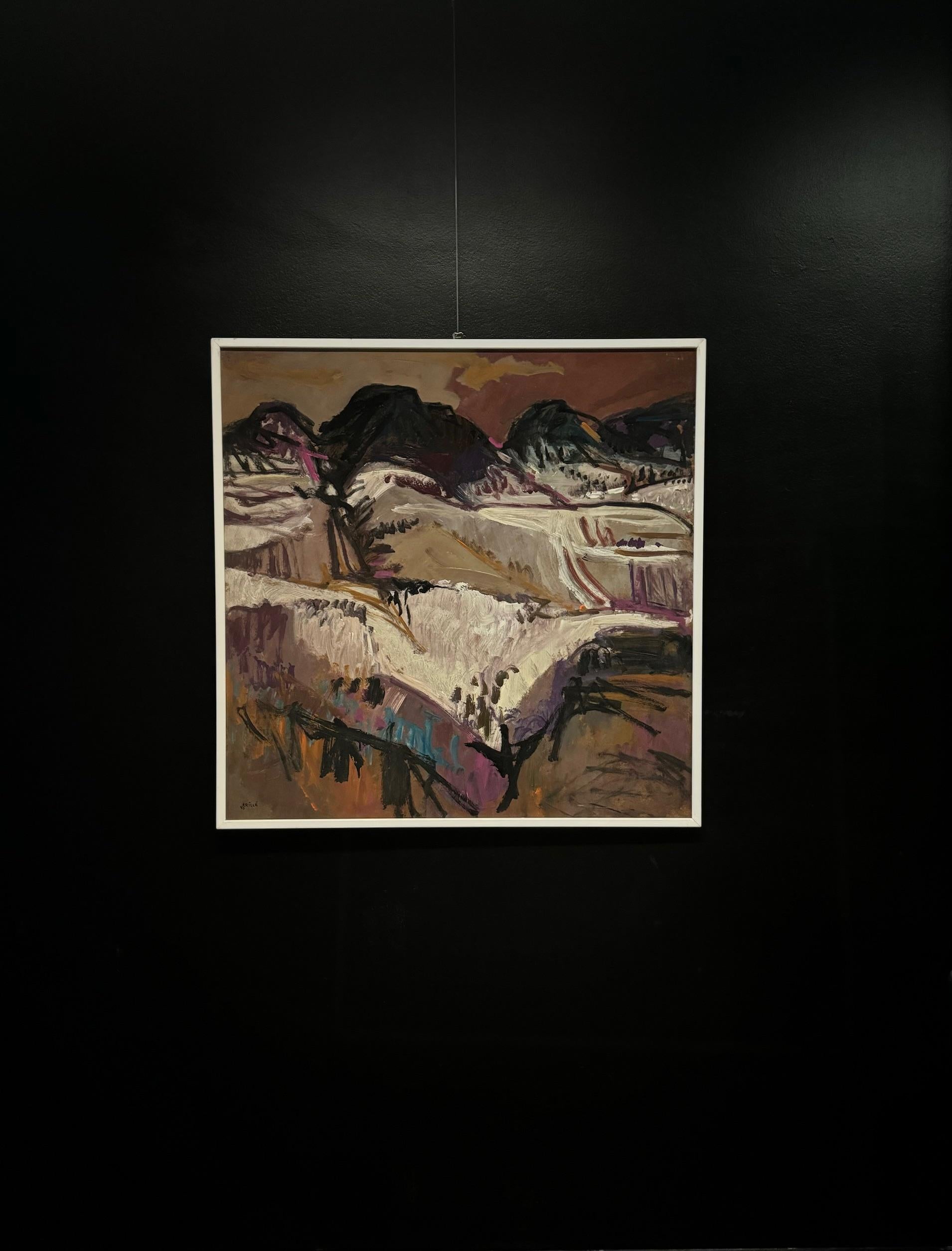 Landscape 104 by Jean Krille - Oil on masonite 100x100cm For Sale 1