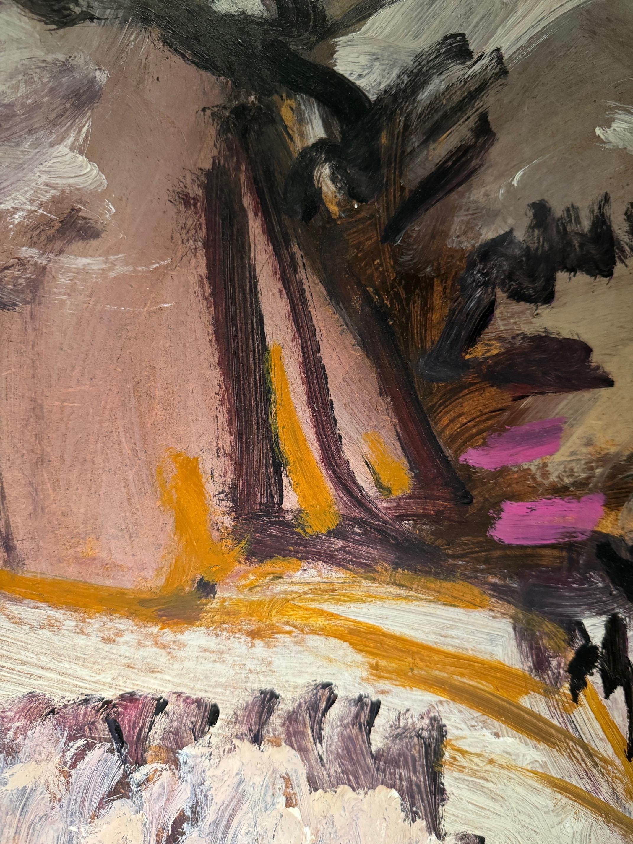 Landscape 104 by Jean Krille - Oil on masonite 100x100cm For Sale 2