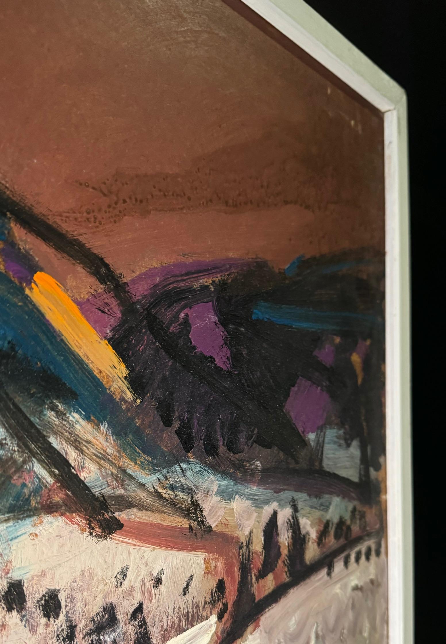 Landscape 104 by Jean Krille - Oil on masonite 100x100cm For Sale 5