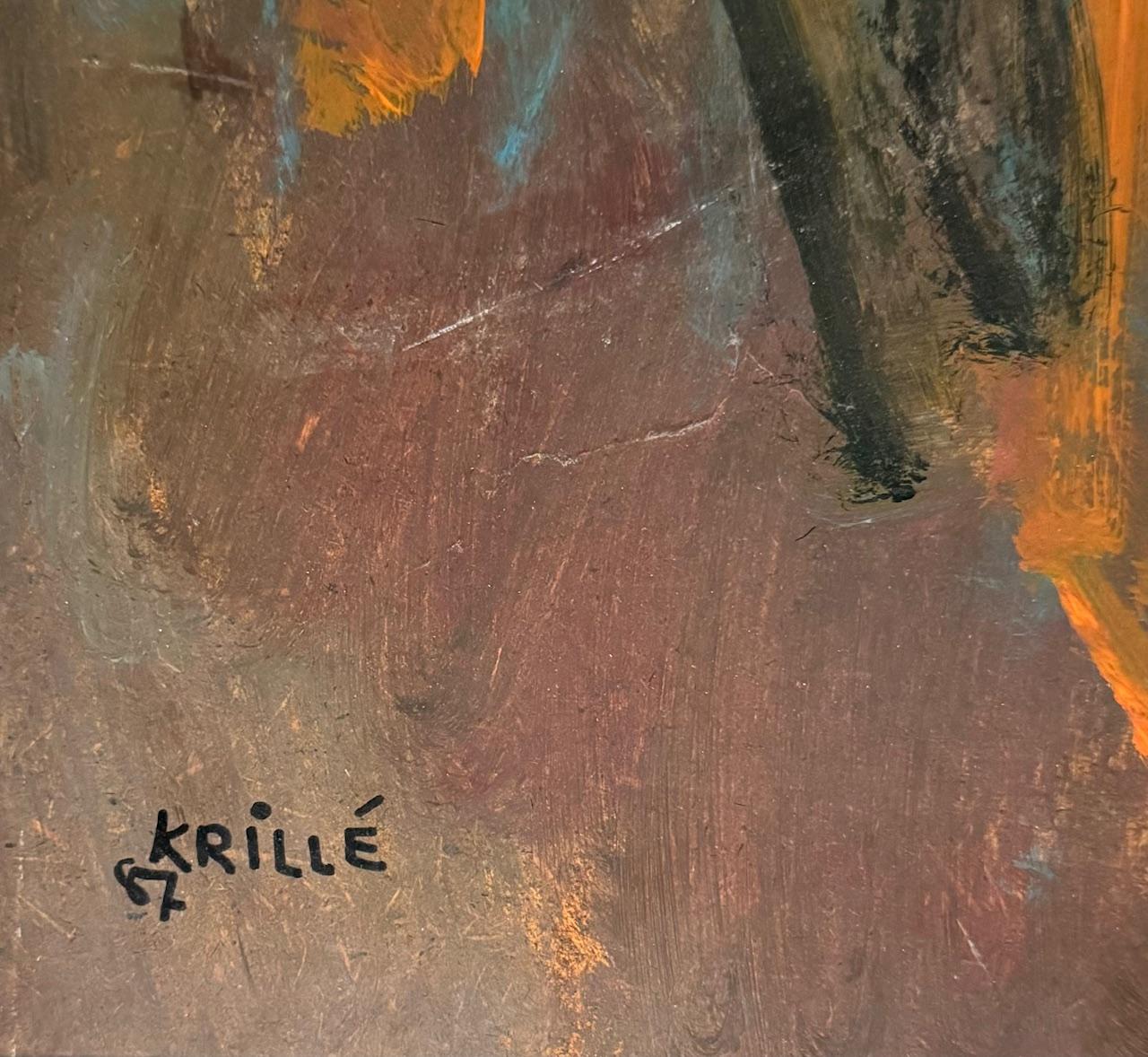 Landscape 104 by Jean Krille - Oil on masonite 100x100cm For Sale 7