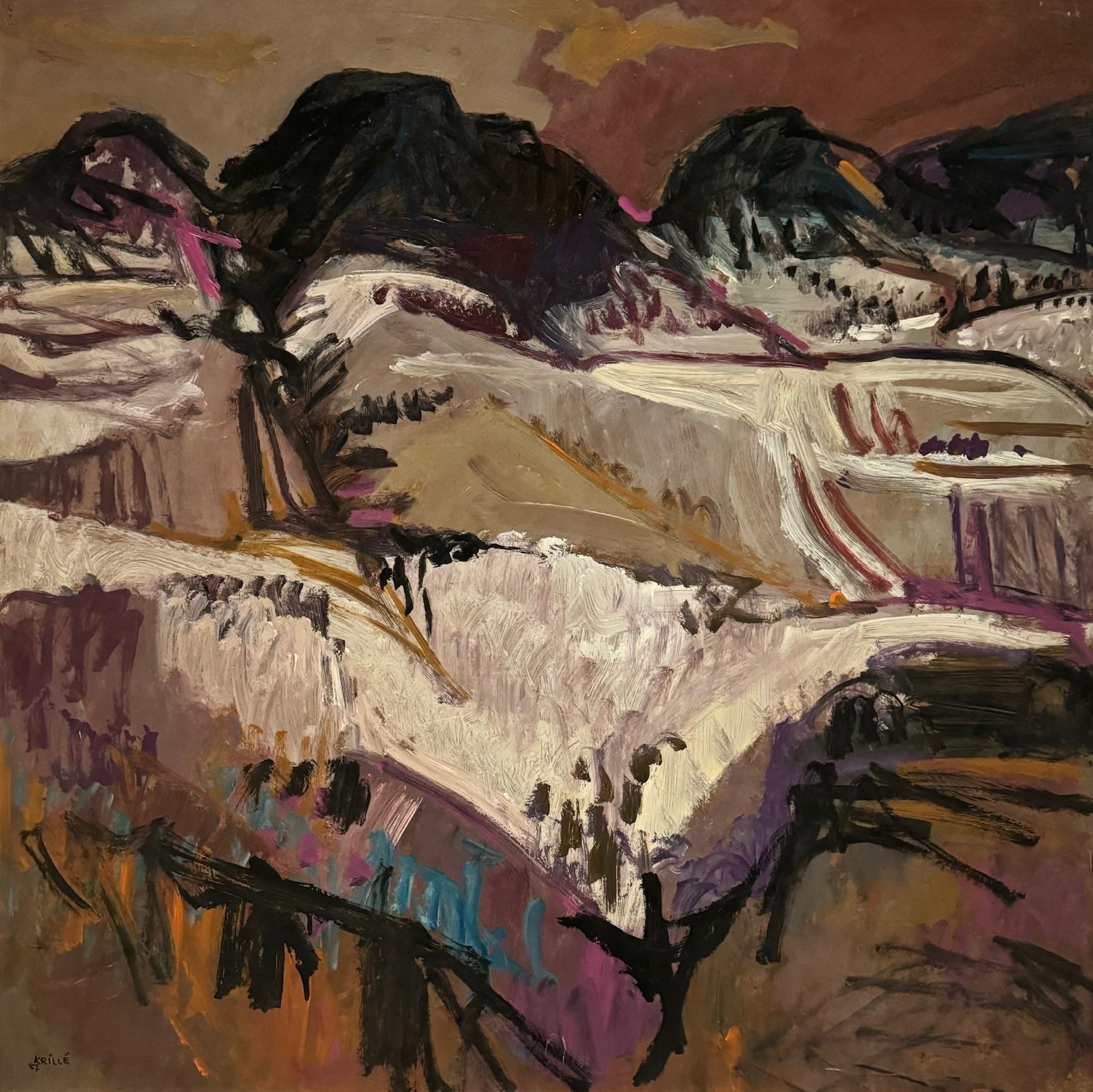 Jean Krillé’s paintings are known for their expressive use of color and dynamic, abstract forms, blending realism with abstraction in his depictions of nature. His landscapes often feature dramatic skies, with swirling clouds and sweeping