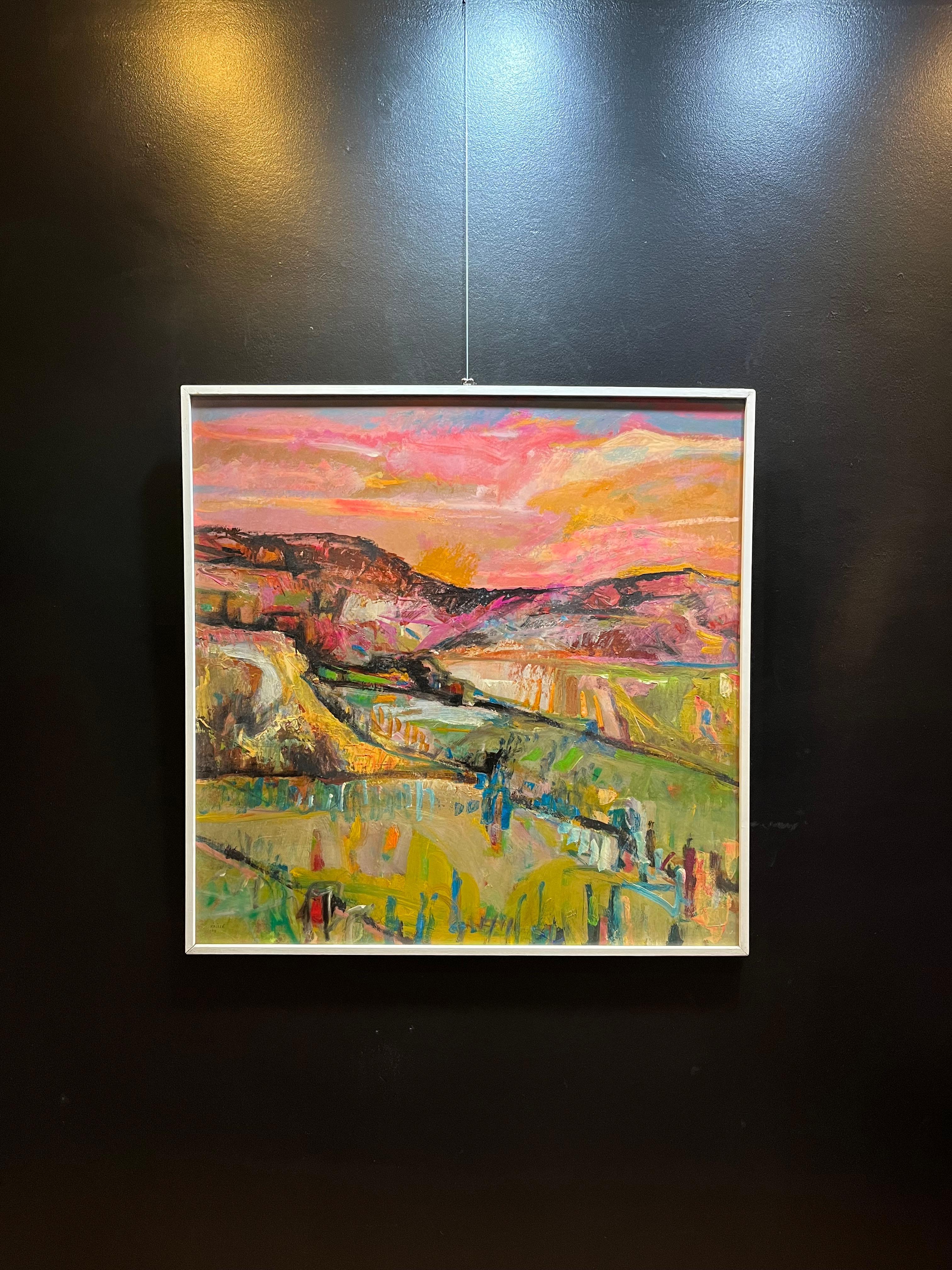 Landscape 106 by Jean Krille - Oil on masonite 100x100cm For Sale 1