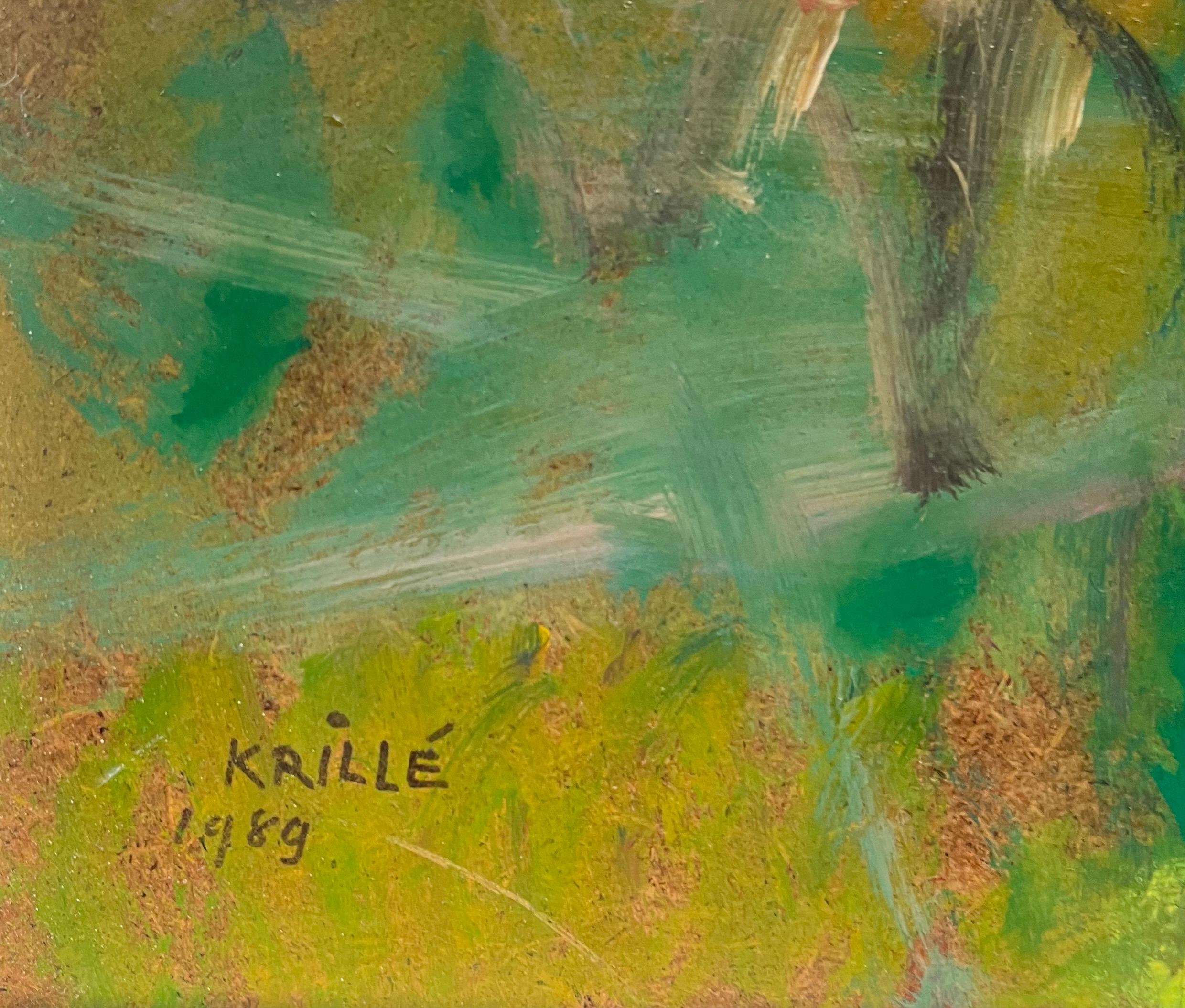 Landscape 106 by Jean Krille - Oil on masonite 100x100cm For Sale 2