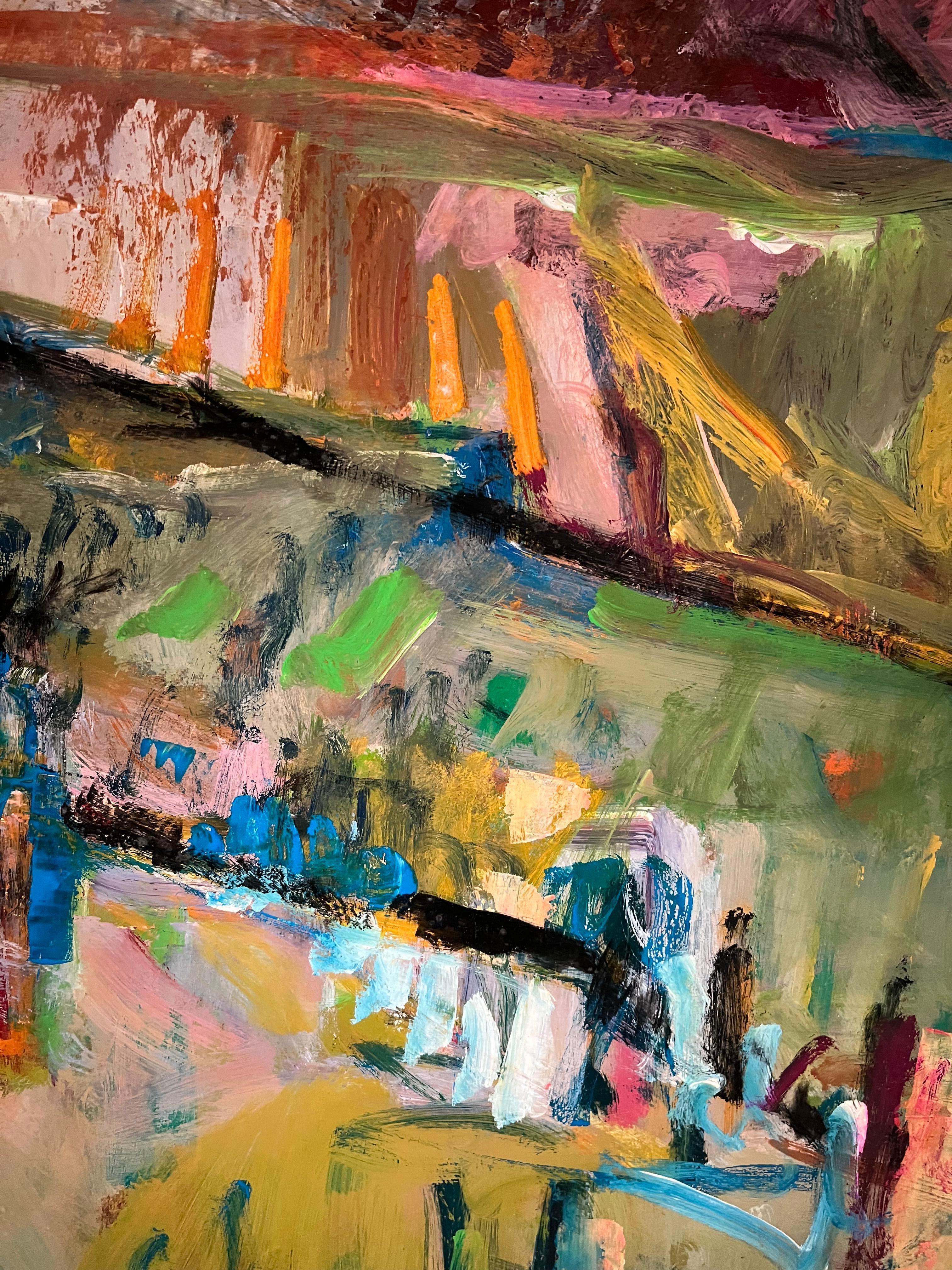 Landscape 106 by Jean Krille - Oil on masonite 100x100cm For Sale 4