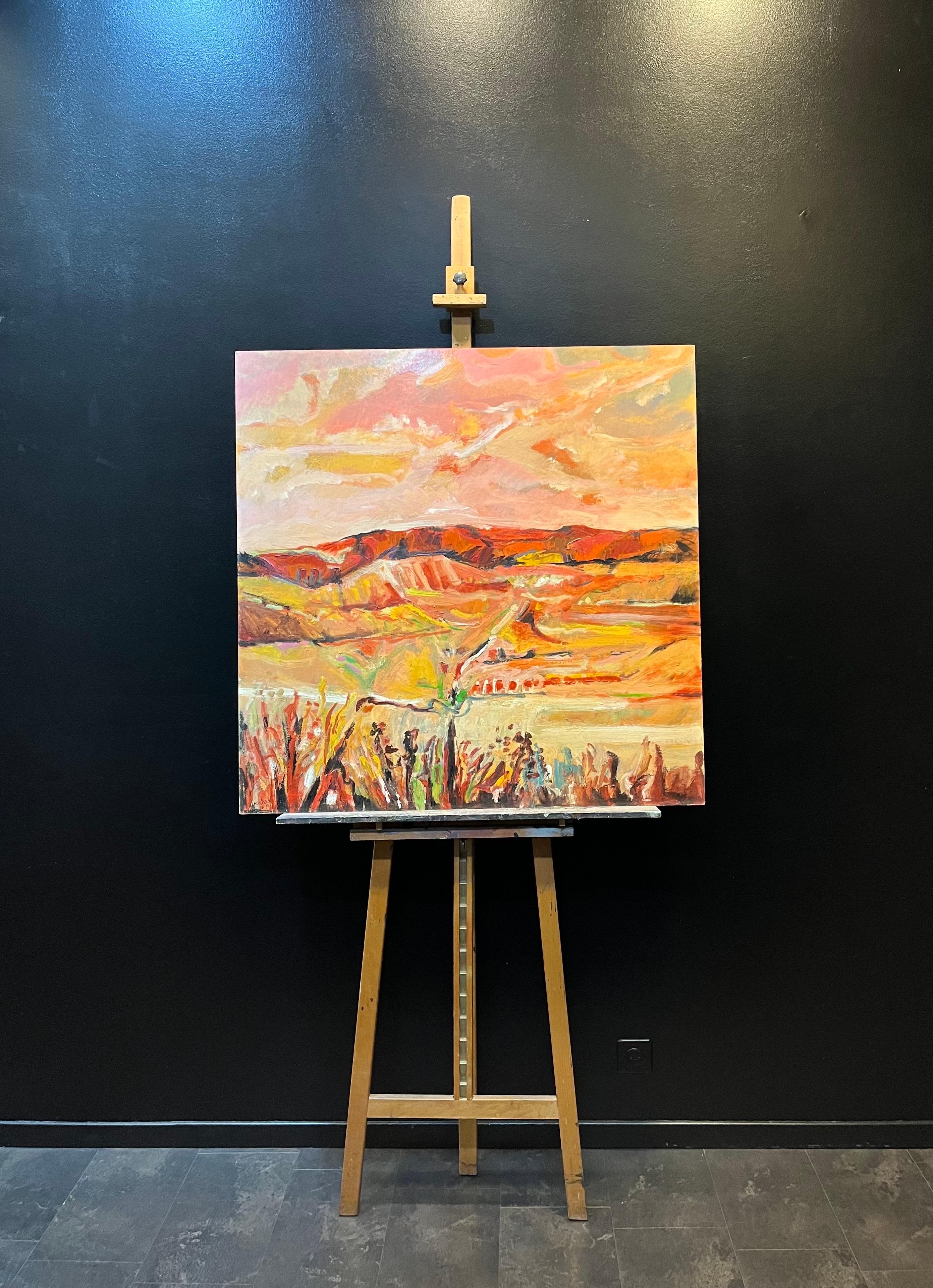 Paysage 112 de Jean Krille - Huile sur masonite 100x100cm en vente 1