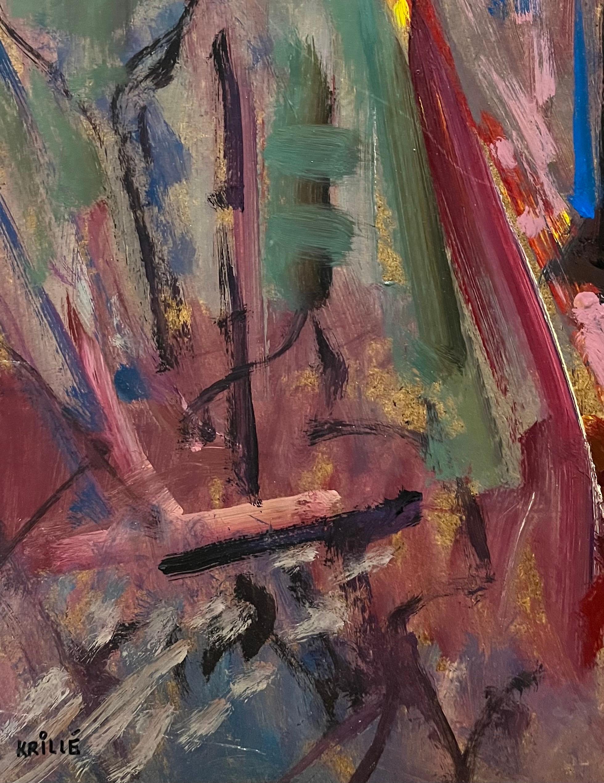 Landscape 147 by Jean Krille - Oil on Masonite 100x100 cm For Sale 4