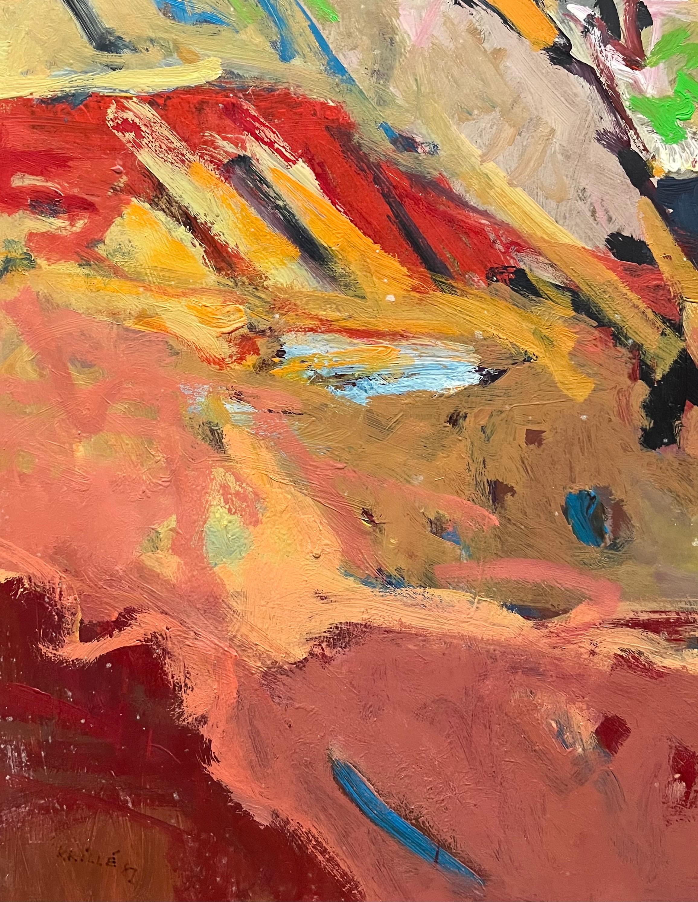 Paysage 148 de Jean Krille - Huile sur Masonite 100x100 cm en vente 3