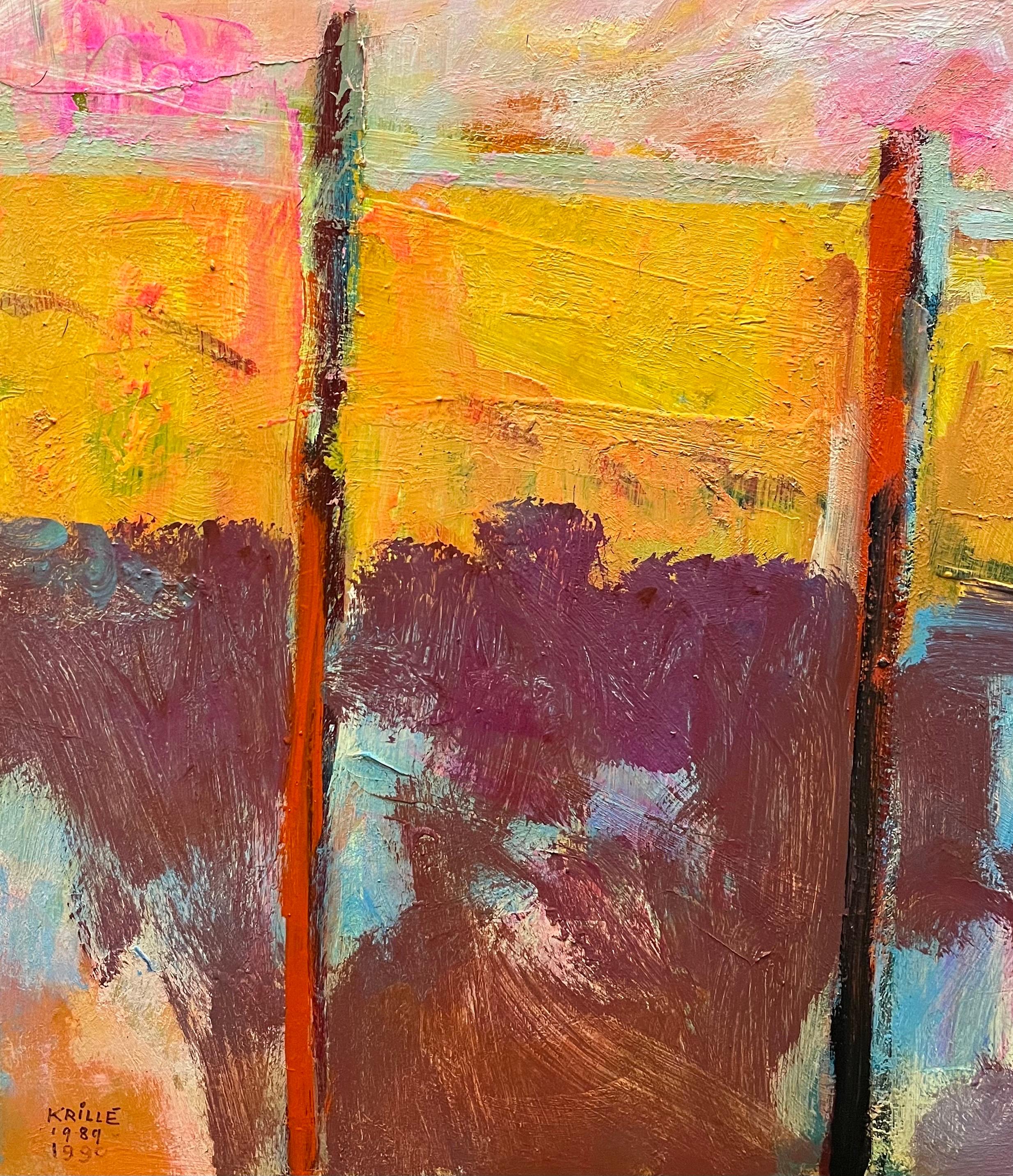 Paysage 149 de Jean Krille - Huile sur Masonite 100x100 cm en vente 1