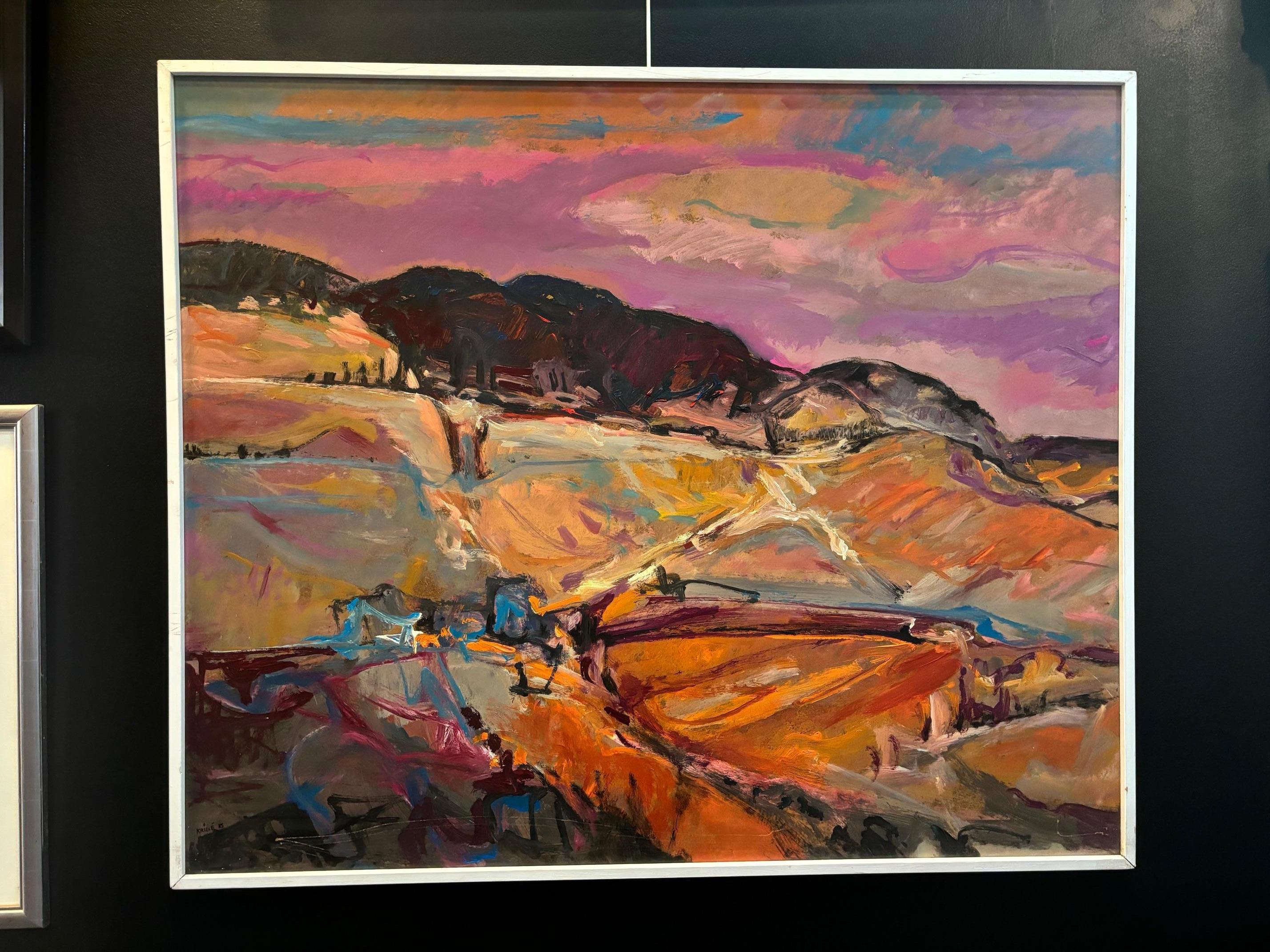 Paisaje n°87 de Jean Krillé - Óleo sobre masonita 100x120 cm - Abstract Painting Marrón de Jean Krille