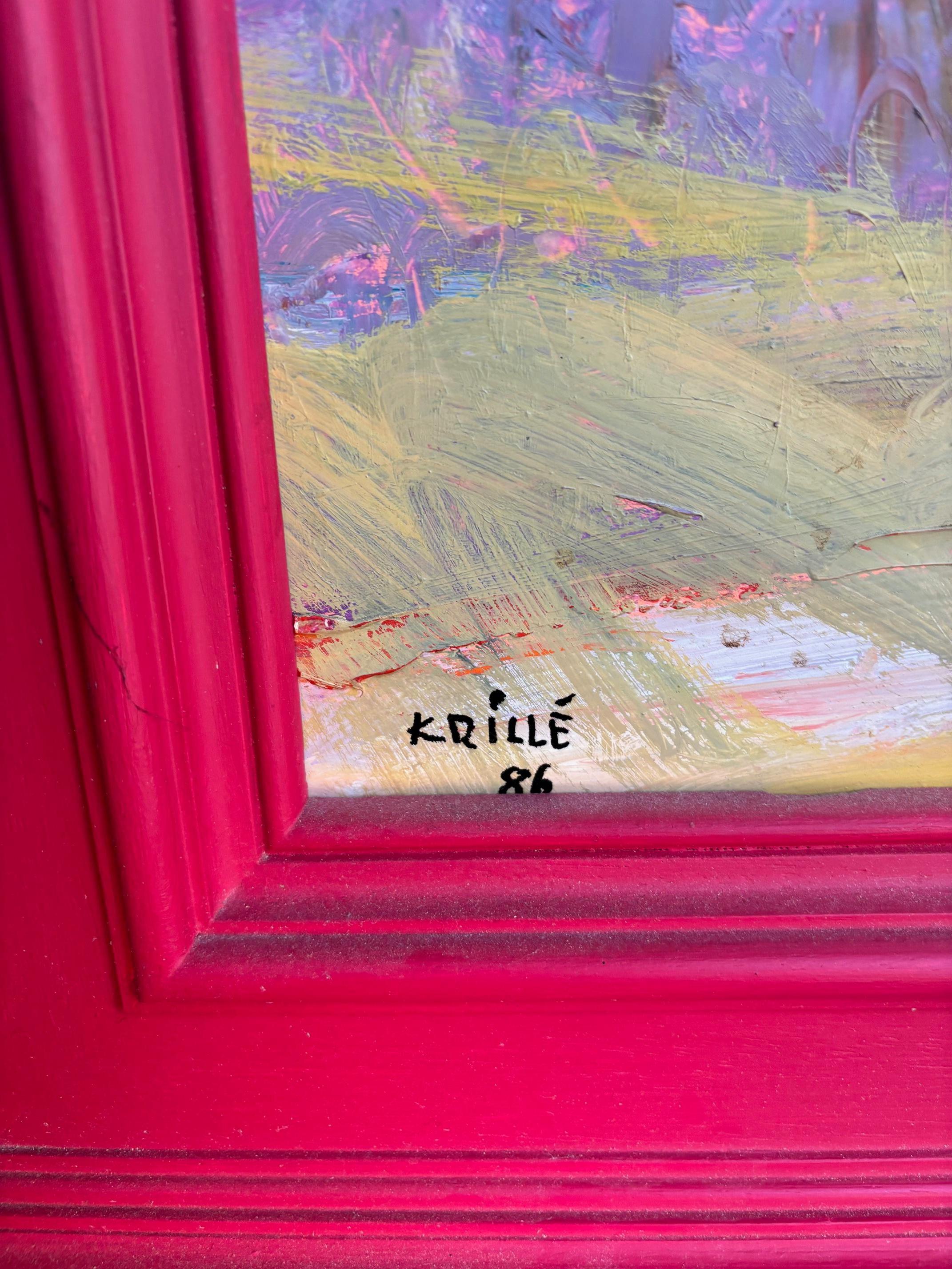 Oil on wood sold with original red framing 
Total size with the frame 115x136 cm 

Jean Krillé is a Swiss artist from Geneva, recognized for his significant contributions to contemporary art. Born in the 20th century, Krillé gained acclaim for his