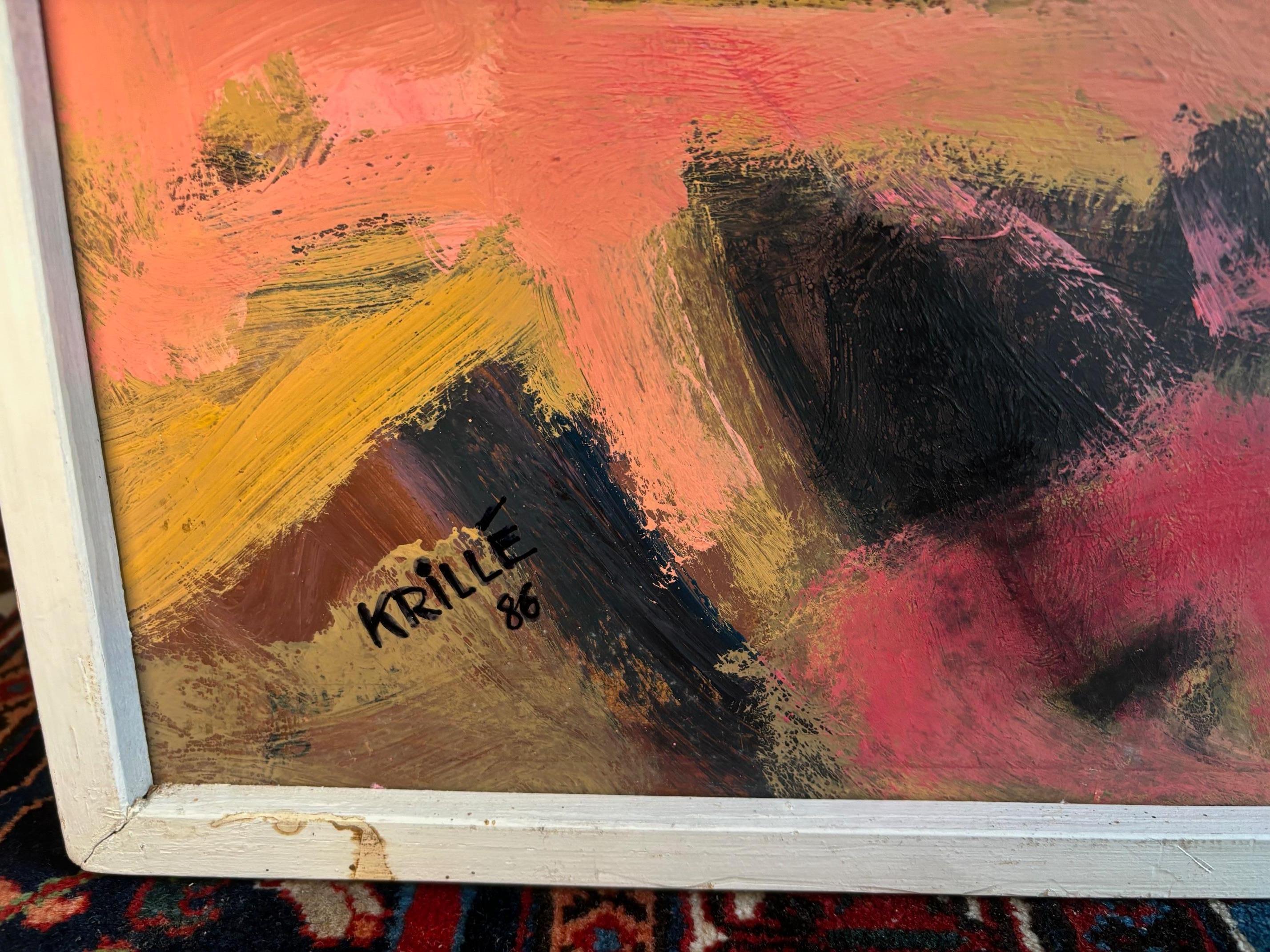 Paisaje n°91 de Jean Krillé - Óleo sobre madera 100x120 cm - Landscape Painting Marrón de Jean Krille