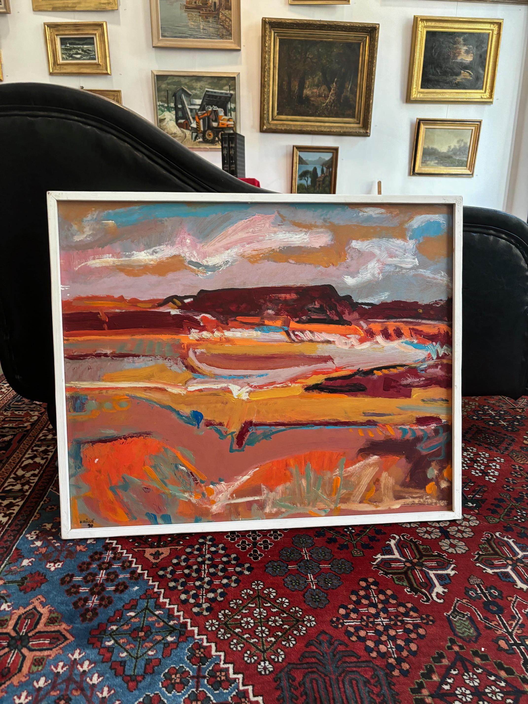 Paysage n°93 de Jean Krillé - Huile sur bois 59x72 cm - Néo-expressionnisme Painting par Jean Krille