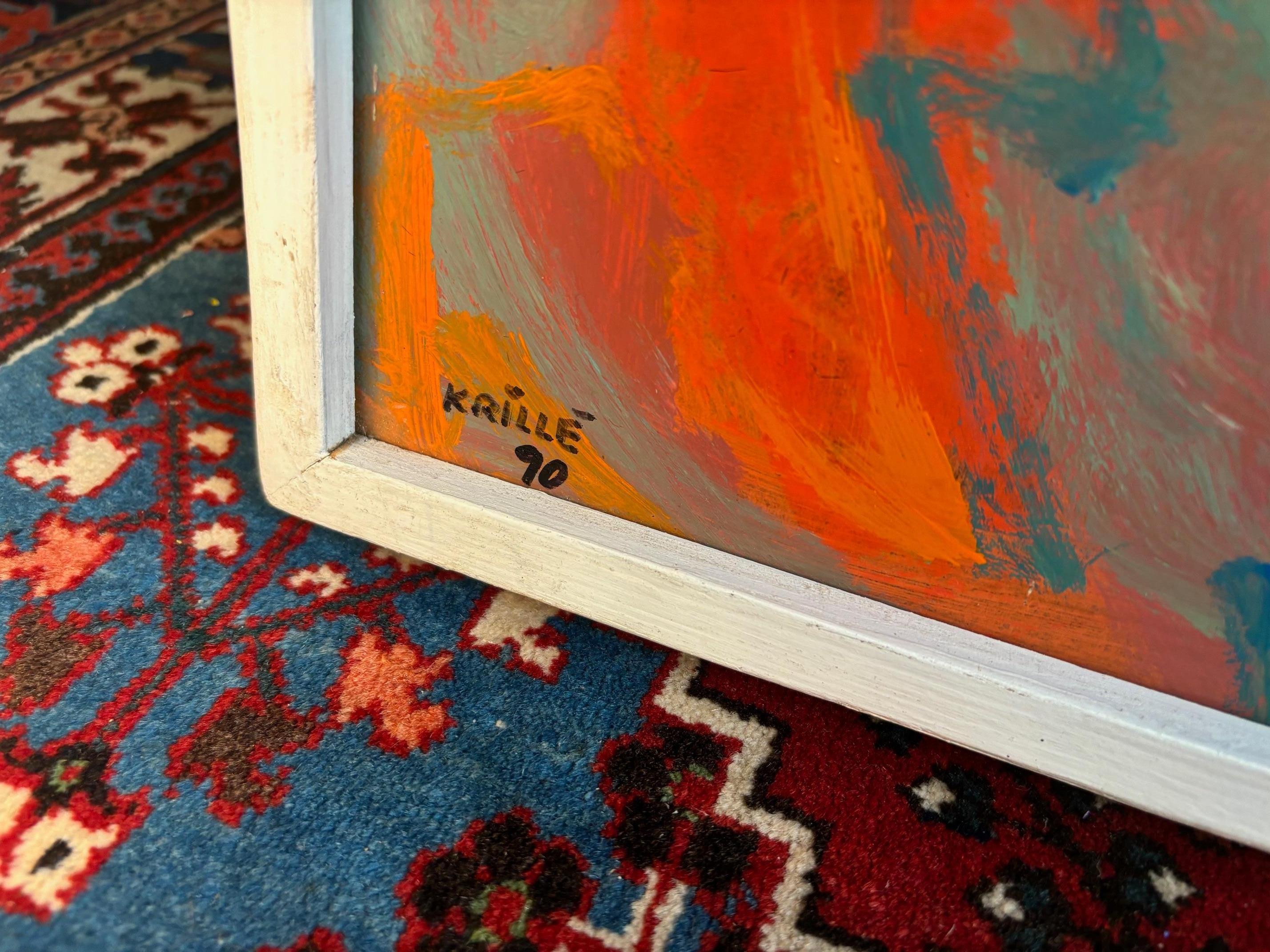 Paysage n°93 de Jean Krillé - Huile sur bois 59x72 cm - Marron Abstract Painting par Jean Krille
