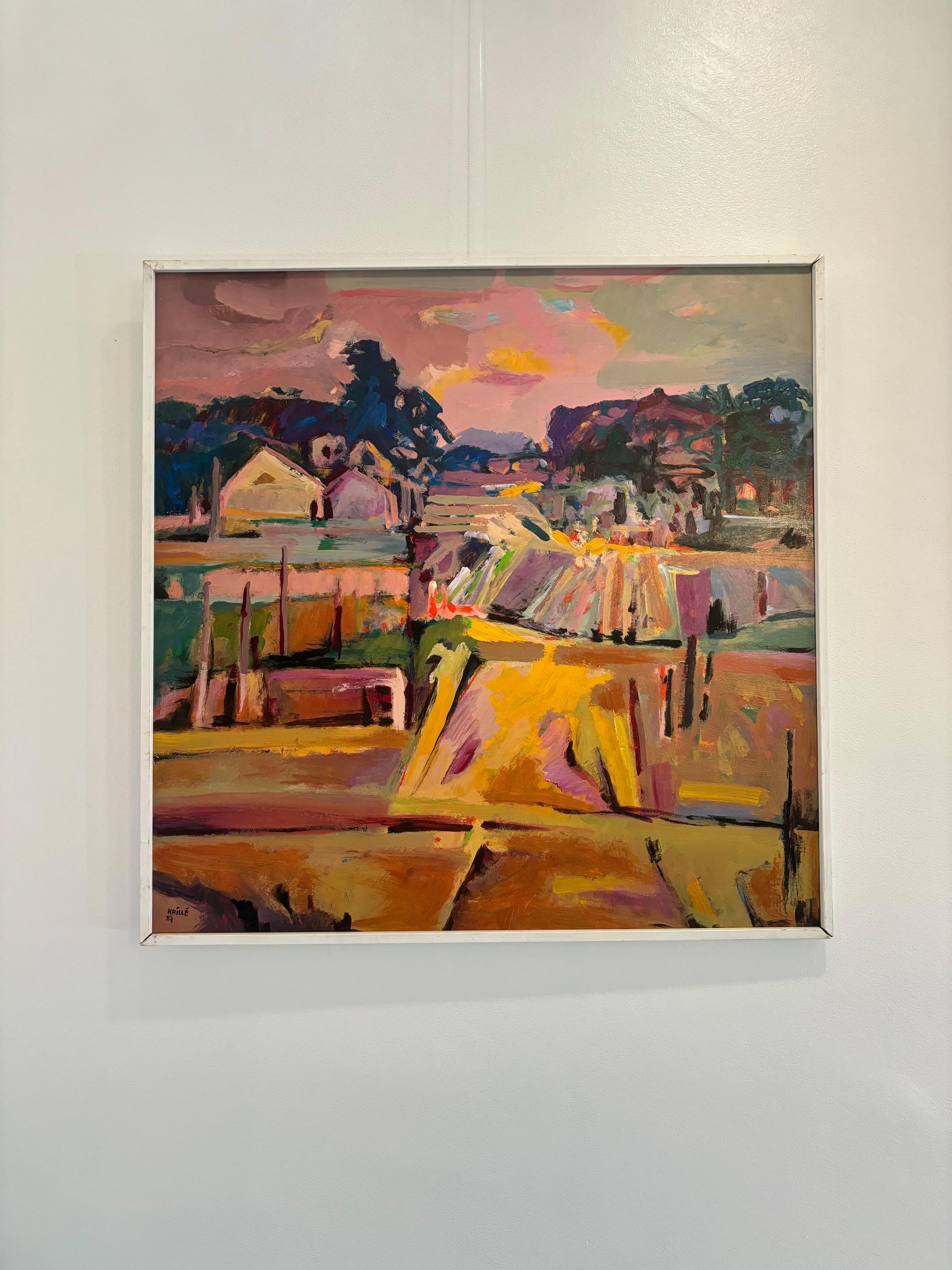 Landschaft n°95 von Jean Krillé - Öl auf Masonit 100x100 cm – Painting von Jean Krille